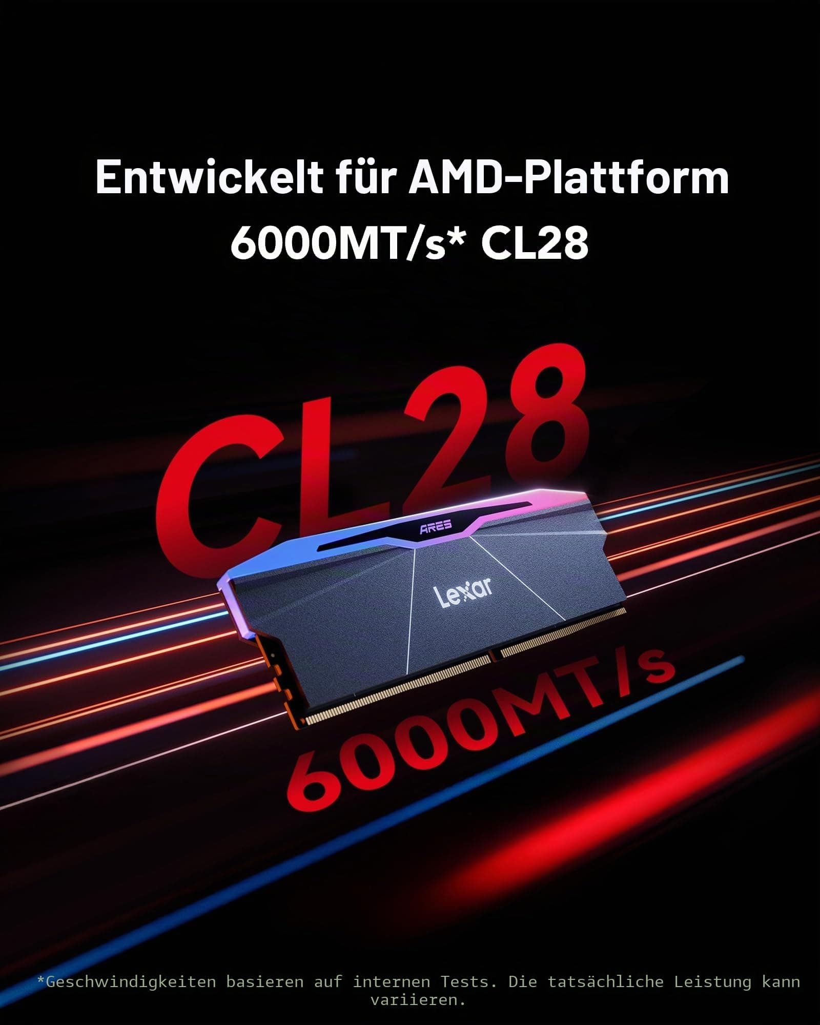 Lexar RGB DDR5 RAM 32GB Kit (2x16GB) 6000MHz CL28, 288-Pin UDIMM Desktop Memory, Hochleistungs-PC-Gaming-Computerspeicher für AMD EXPO, KI, DRAM, unterstützt von SK hynix, CL28-36-36-68, 1,4V Bild 3