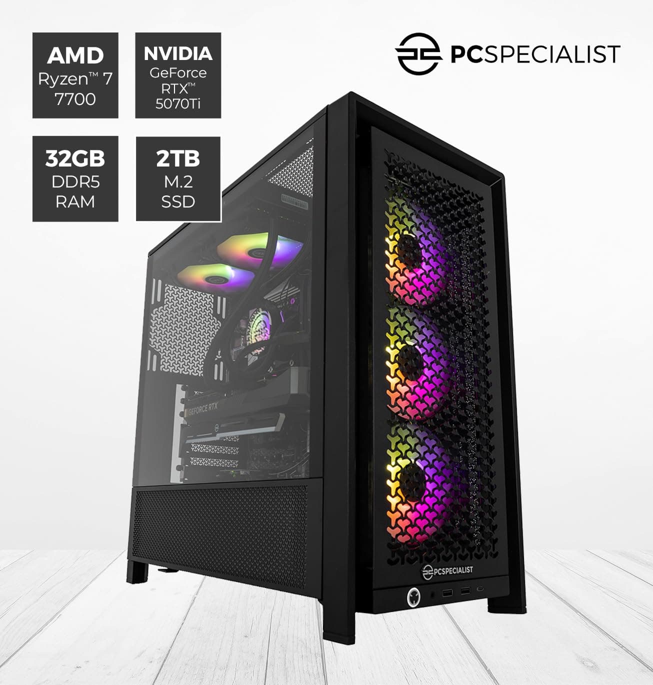 PCSpecialist Pro Gaming PC - AMD Ryzen 7 7700 3,80 GHz 8-Core, 32 GB DDR5 RAM, 16 GB GEFORCE RTX 5070 Ti, 2TB M.2 SSD, Windows 11 Ryzen 7 7700 RTX 5070 Ti Bild 3