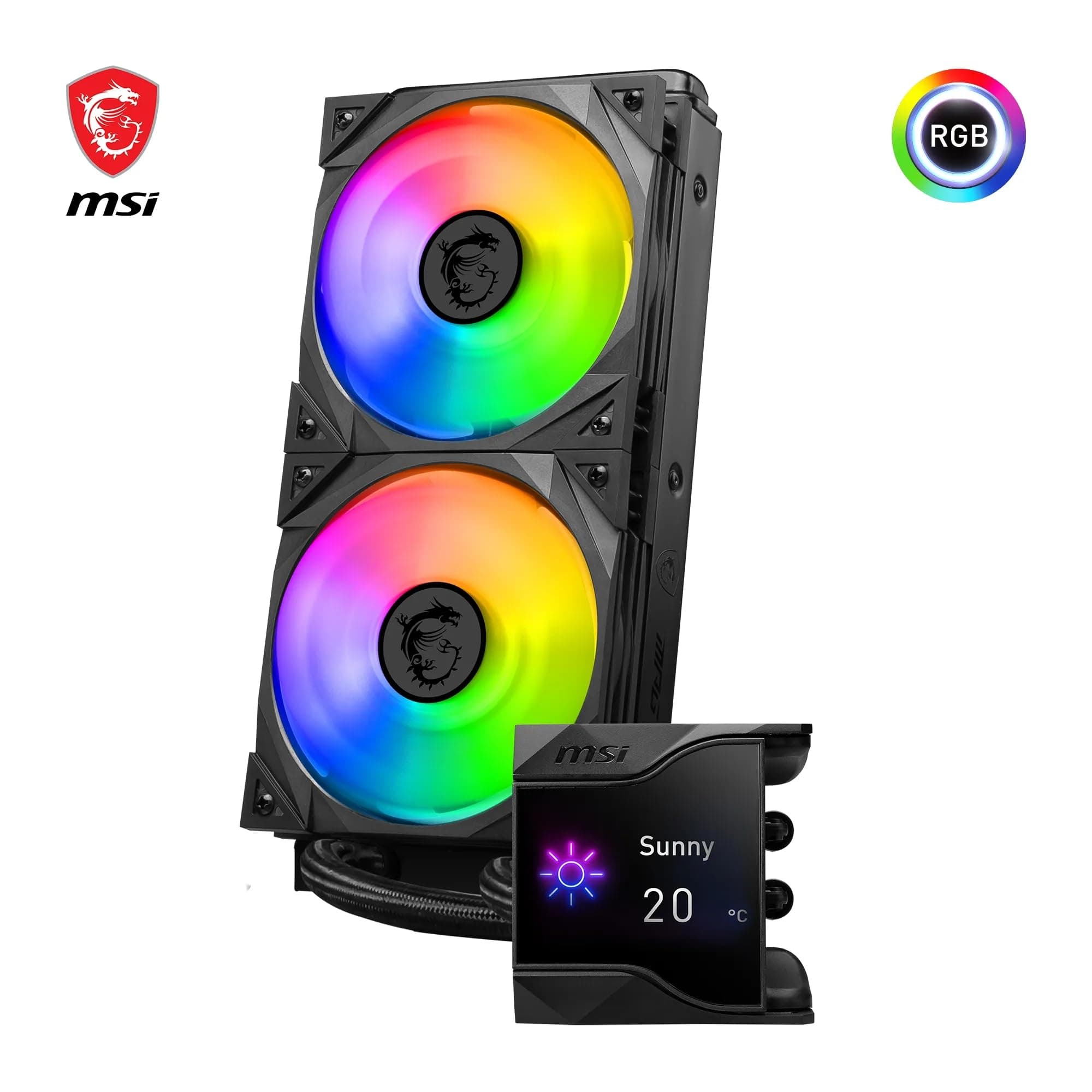 MSI MPG CORELIQUID D240 60-mm-Flüssigkeitskühler-CPU, 2 x 120-mm-ARGB-Lüfter, Verdunstungsschutzschläuche, GI-Kühlung — kompatibel mit AMD- und Intel-Sockeln Bild 6