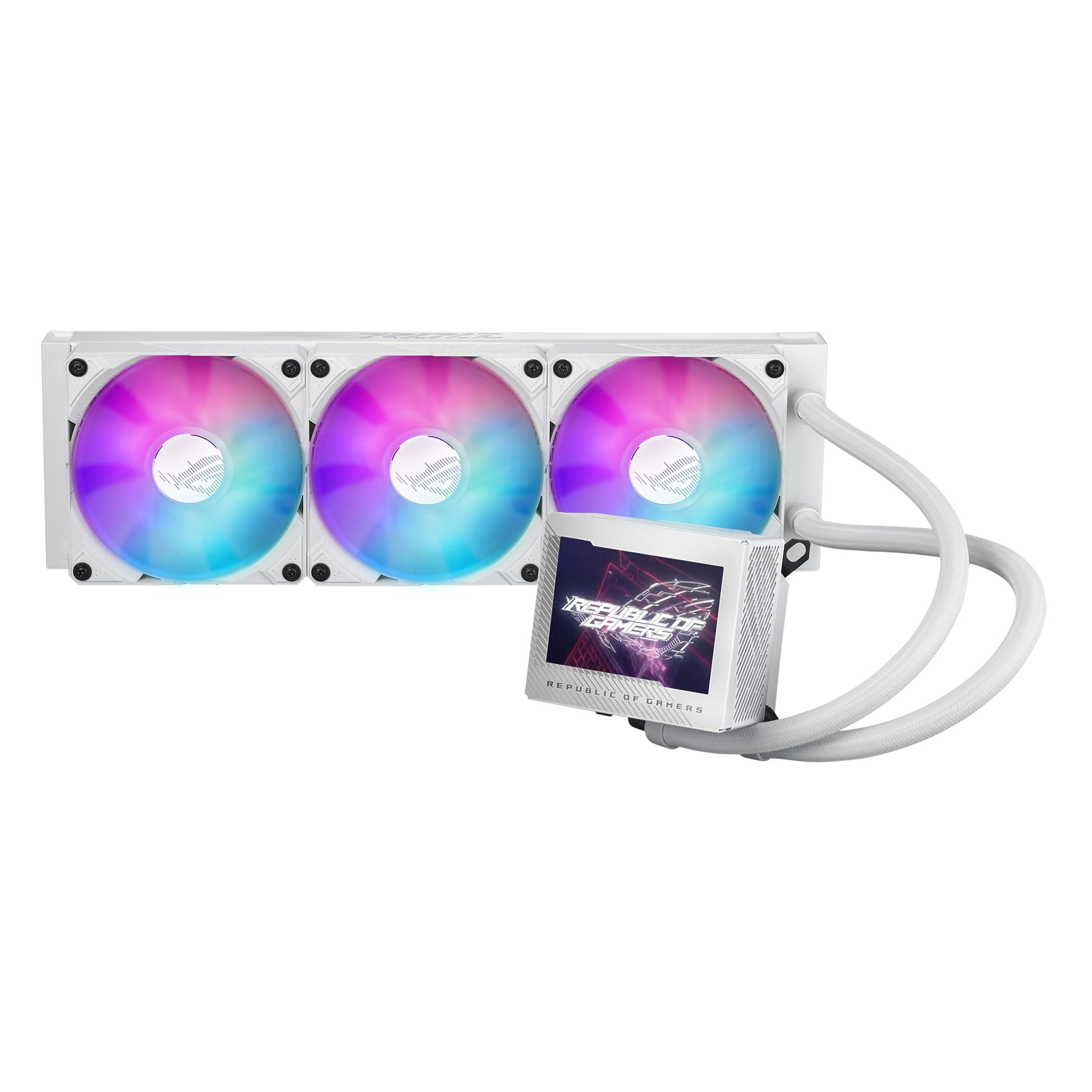 ASUS ROG Ryujin III 240 ARGB White Edition All-in-One Flüssig CPU-Kühler (3,5 Zoll LCD, Asetek-Pumpe der 8. Generation, 2X ROG 120mm Radiator mit magnetischen Daisy-Chain ARGB-Lüftern, weiß) Bild 2