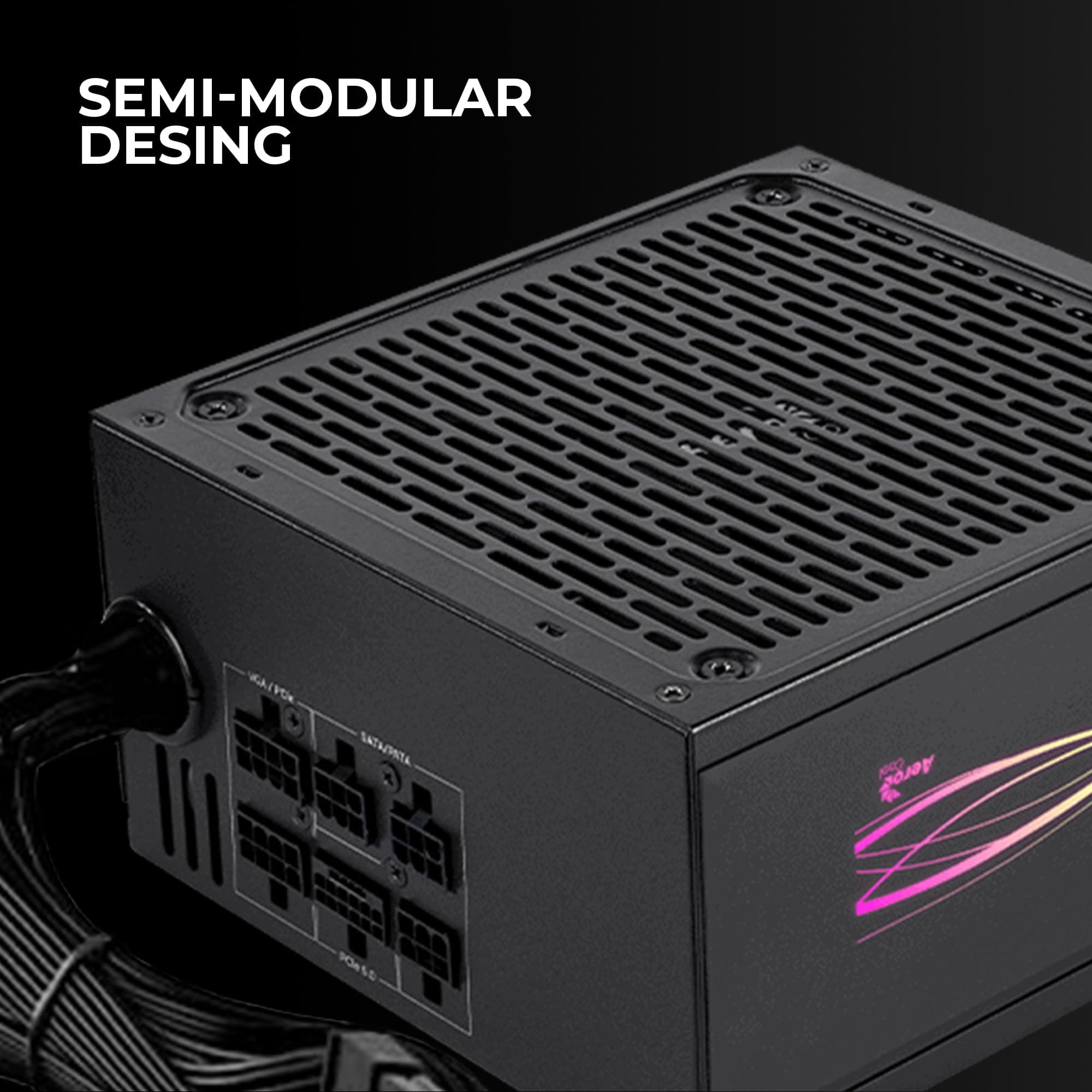Aerocool LUXPRORGB850M, Semi-Modular RGB 850W Netzteil, 80Plus Bronze +88%, Japanische Kondensatoren, APFC 14cm FDB-Lüfter, ATX 3.0 und PCIe 5.0, ARGB-kompatibel, 5 Jahre Garantie, Schwarz Bild 5