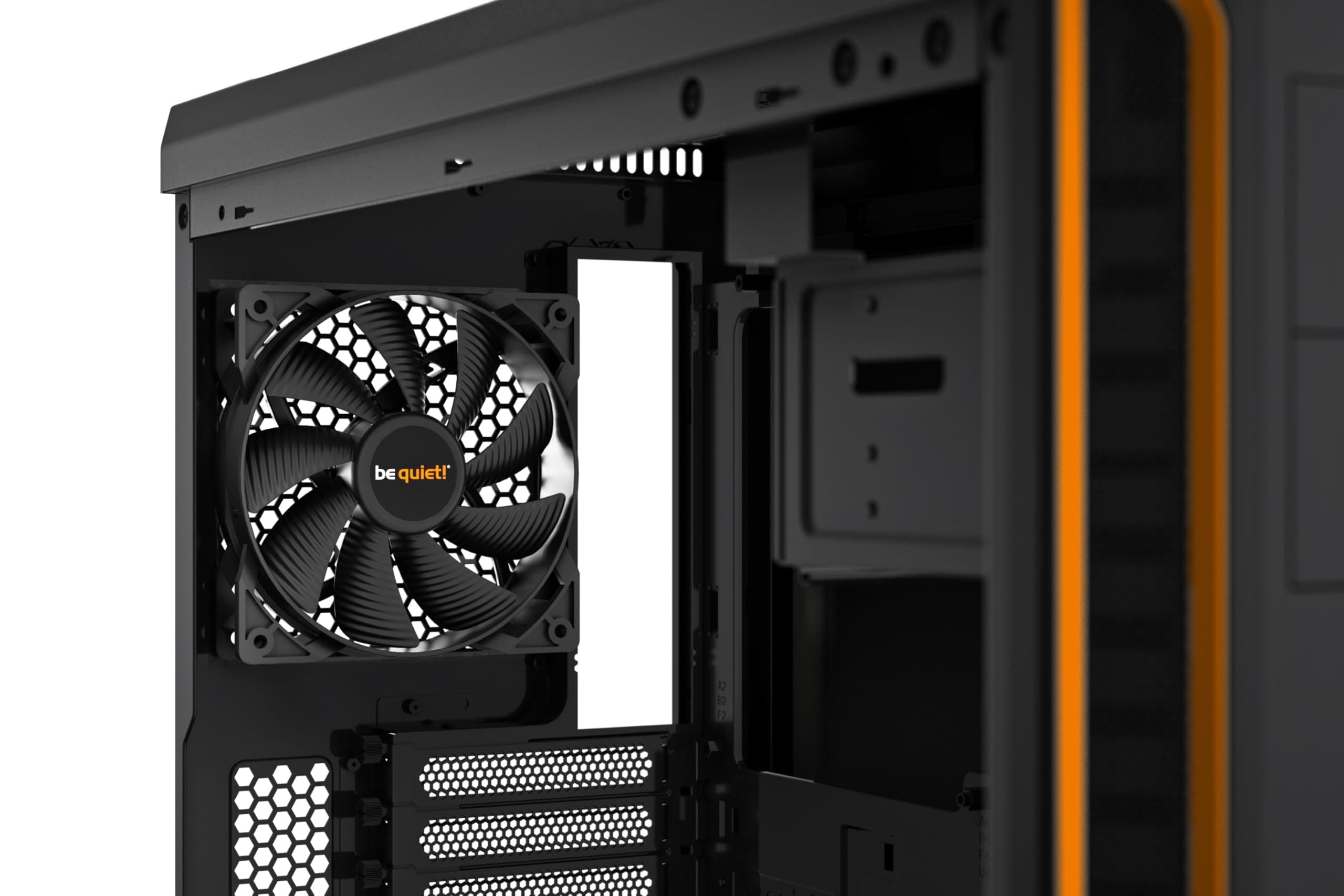 be quiet! Pure Base 600 Window Orange PC-Gehäuse, 2X Pure Wings 2 Lüfter, Radiatoren bis 360mm, 3-stufige Lüftersteuerung, Seitenfenster aus Temperglas Bild 5