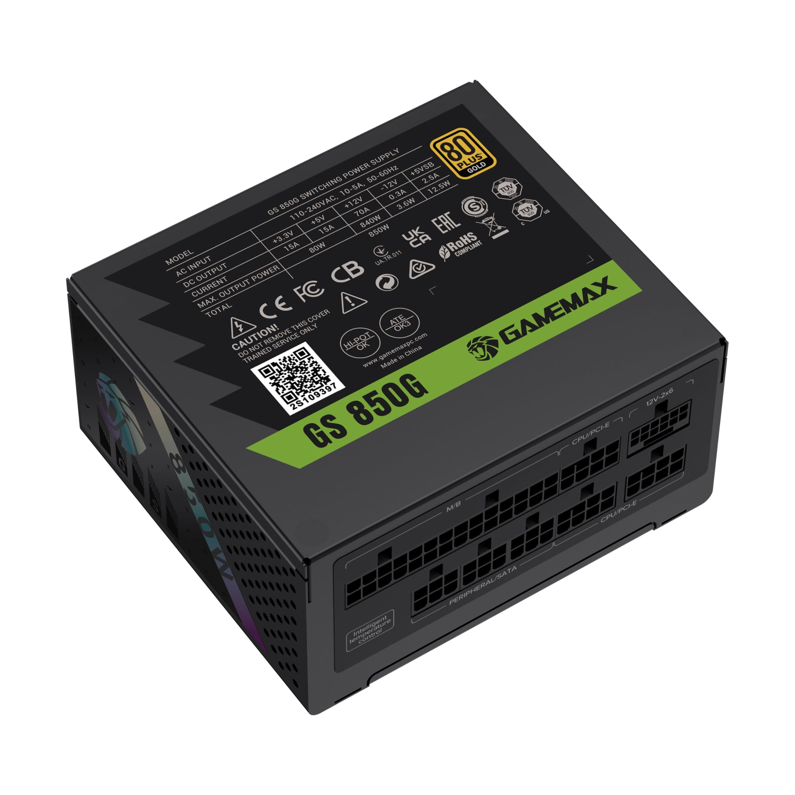 GAMEMAX GS 850G SFX Netzteil PC 850W, Vollmodular, 80 Plus Gold, Hochwertige Japanische Kondensatoren, FDB Lüfter, APFC+LLC+DC-DC, 9 Schutzfunktionen, 5 Jahre Garantie, Schwarz 850 Watt Schwarz Bild 7
