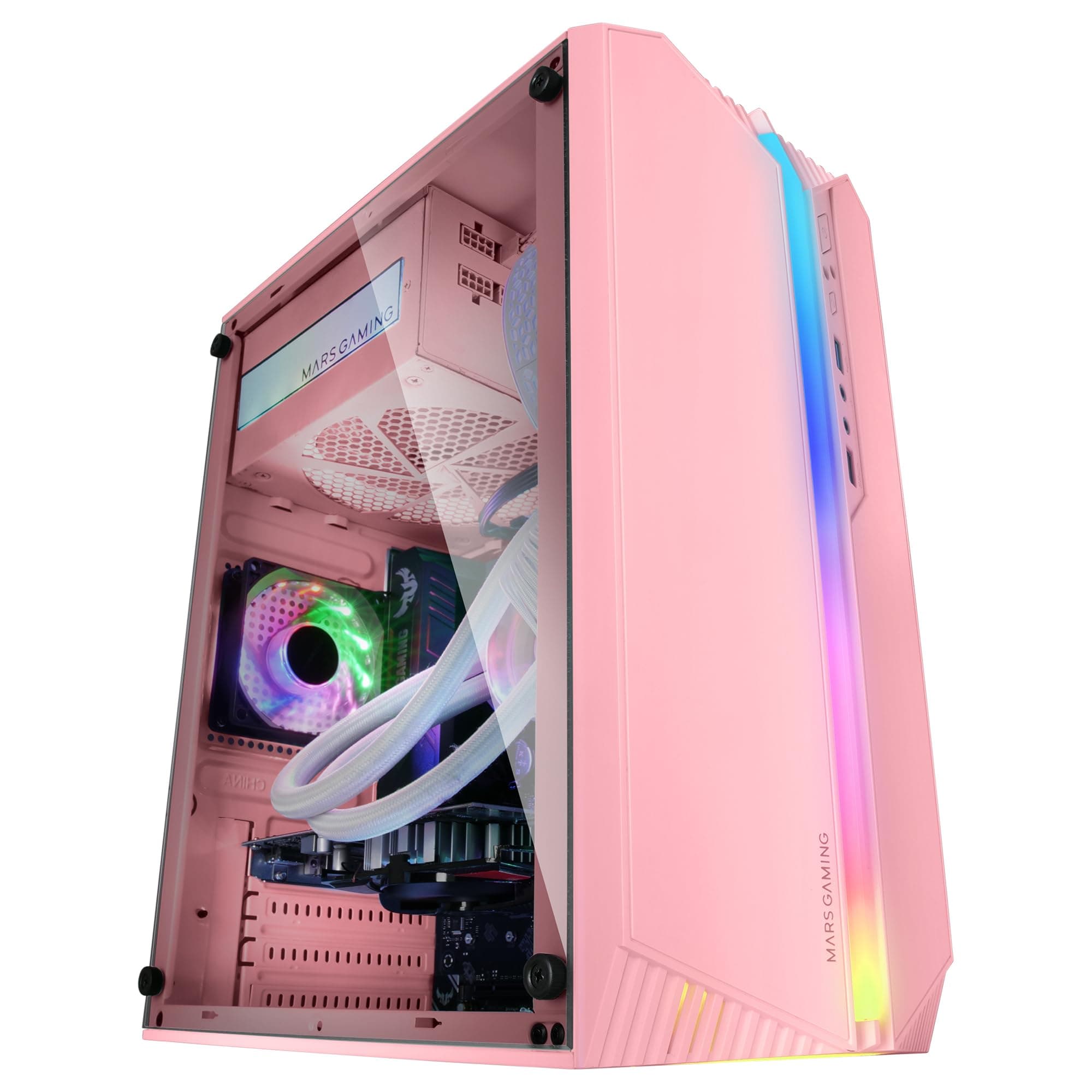 Mars Gaming MC-S1, Gehäuse PC Micro-ATX Ultra-Kompakt, 12-Mode ARGB Frontbeleuchtung, FRGB Lüfter, Full Side Window Gaming Gehäuse, Unterstützt Flüssigkeitskühler bis 120mm, Rosa MC-S1 MicroATX Rosa Bild 3
