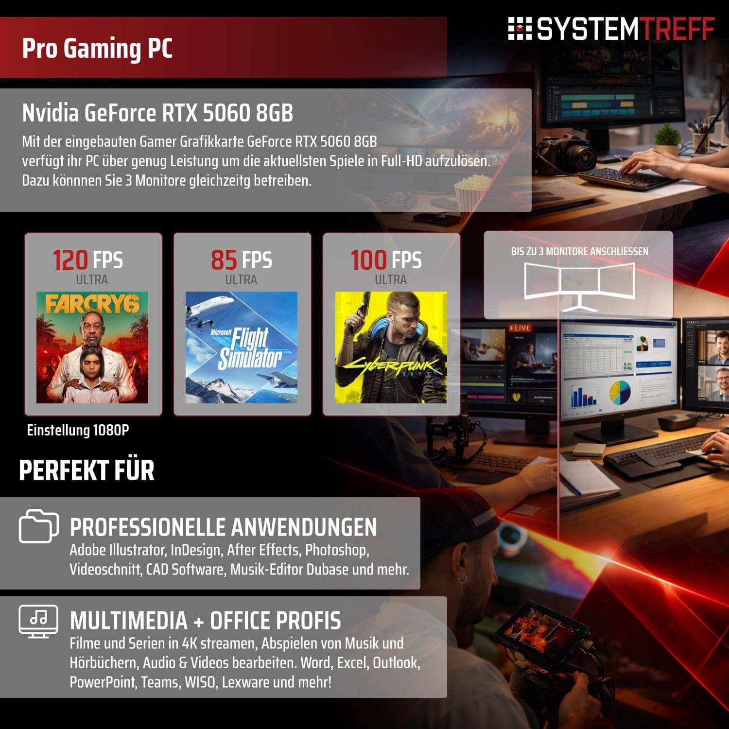 SYSTEMTREFF Gaming PC Intel Core i5-14400F 6x4.7GHz | Nvidia RTX 5060 8GB DX12 | 1TB M.2 NVMe | 32GB DDR4 RAM | Windows 11 | WLAN Desktop Computer Rechner für Gamer, Zocker & Streamer Bild 5