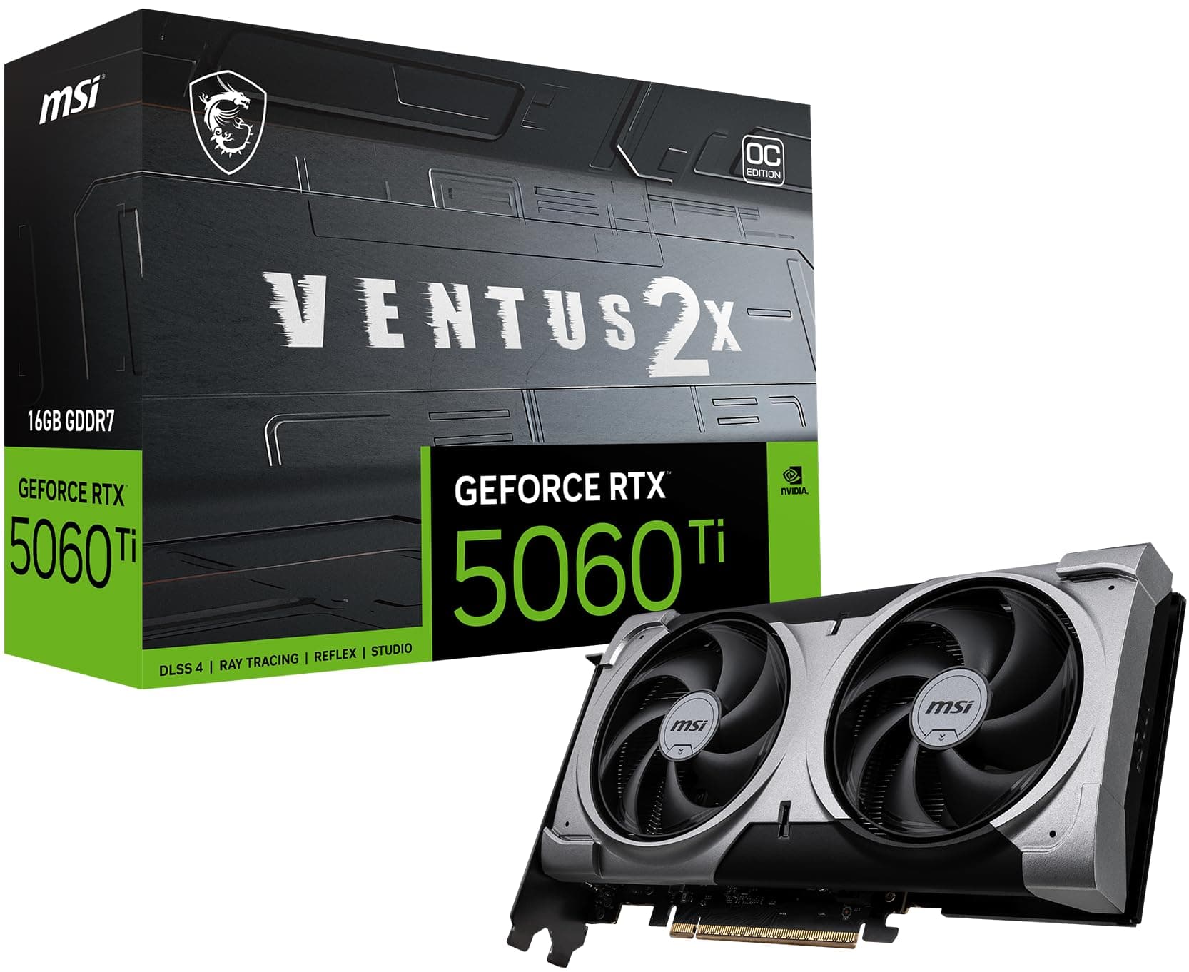 MSI Gaming RTX 5060 Ti 16G Ventus 2X OC Plus Grafikkarte (16 GB GDDR7, 128 Bit, Extreme Leistung: TBA MHz, DisplayPort x 3 2.1a, HDMI 2.1b, NVIDIA Blackwell Architektur)