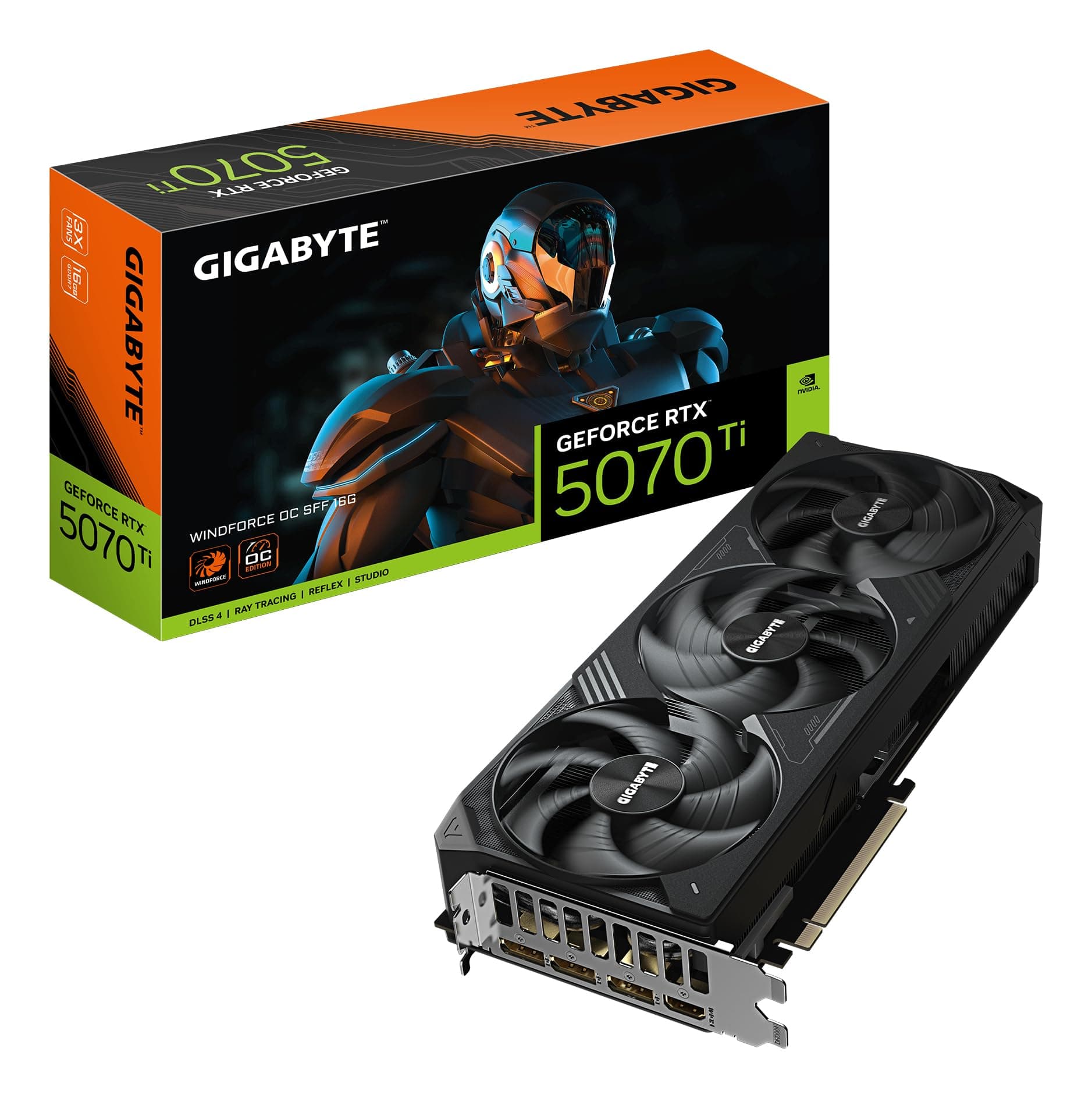 Gigabyte GeForce RTX 5070 Ti WINDFORCE OC SFF 16G Grafikkarte - 16GB GDDR7, 256 Bit, PCI-E 5.0, 2497 MHz Core Clock, 3 x DP 2.1a, 1 x HDMI 2.1b, NVIDIA DLSS 4, GV-N507TWF3OC-16GD Bild 2