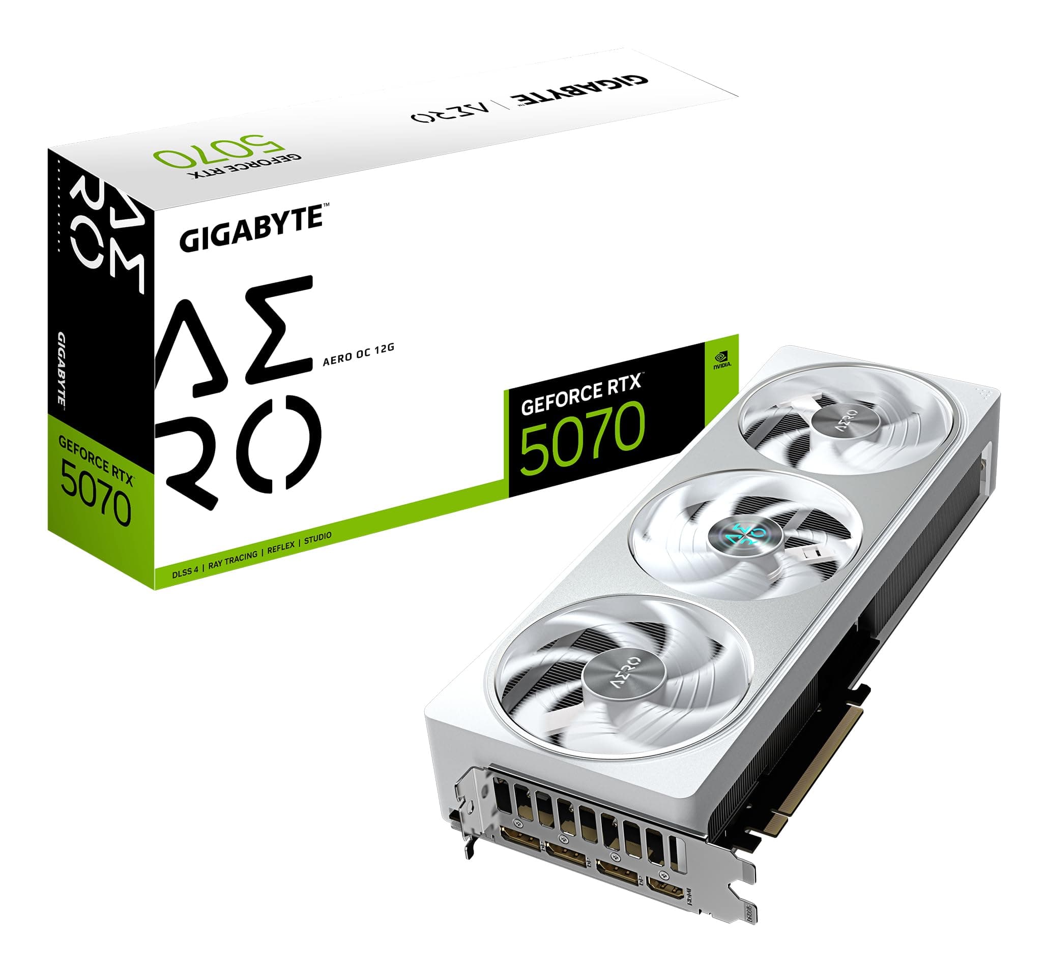 Gigabyte GeForce RTX 5070 AERO OC 12G Grafikkarte - 12GB GDDR7, 192 Bit, PCI-E 5.0, 2625 MHz Core Clock, 3 x DP 2.1a, 1 x HDMI 2.1b, NVIDIA DLSS 4, GV-N5070AERO OC-12GD Bild 2