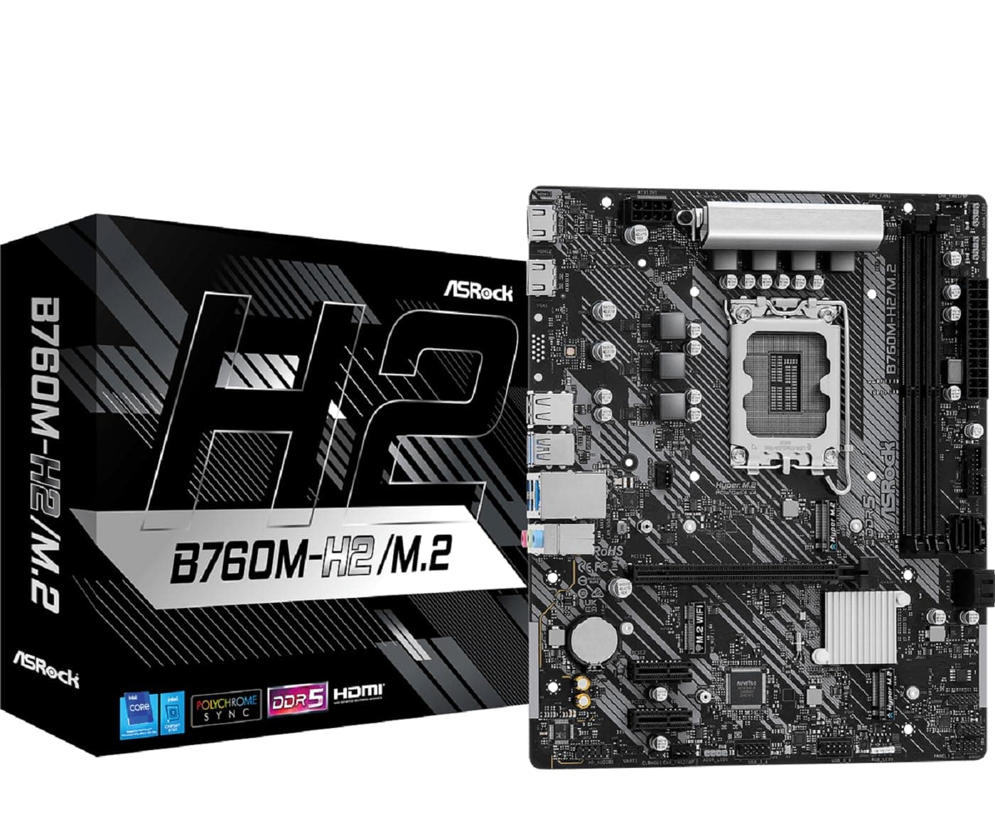 Asrock B760M-H2/M.2, Intel B760, 1700, Micro ATX, 2 DDR5, 2 HDMI, 2.5G LAN, PCIe4, 2X M.2 Bild 2