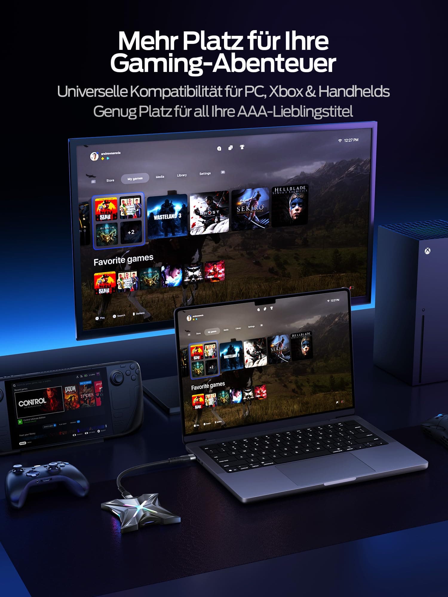 MOVE SPEED Externe Festplatte 2TB, Externe SSD bis zu 2060MB/s mit Magnetischer Befestigung & RGB-Licht, USB 3.2 Gen 2x2 PSSD aus Zinklegierung für PS5, Xbox, iPhone 17/16/15 Pro, Mac, PC Bild 7