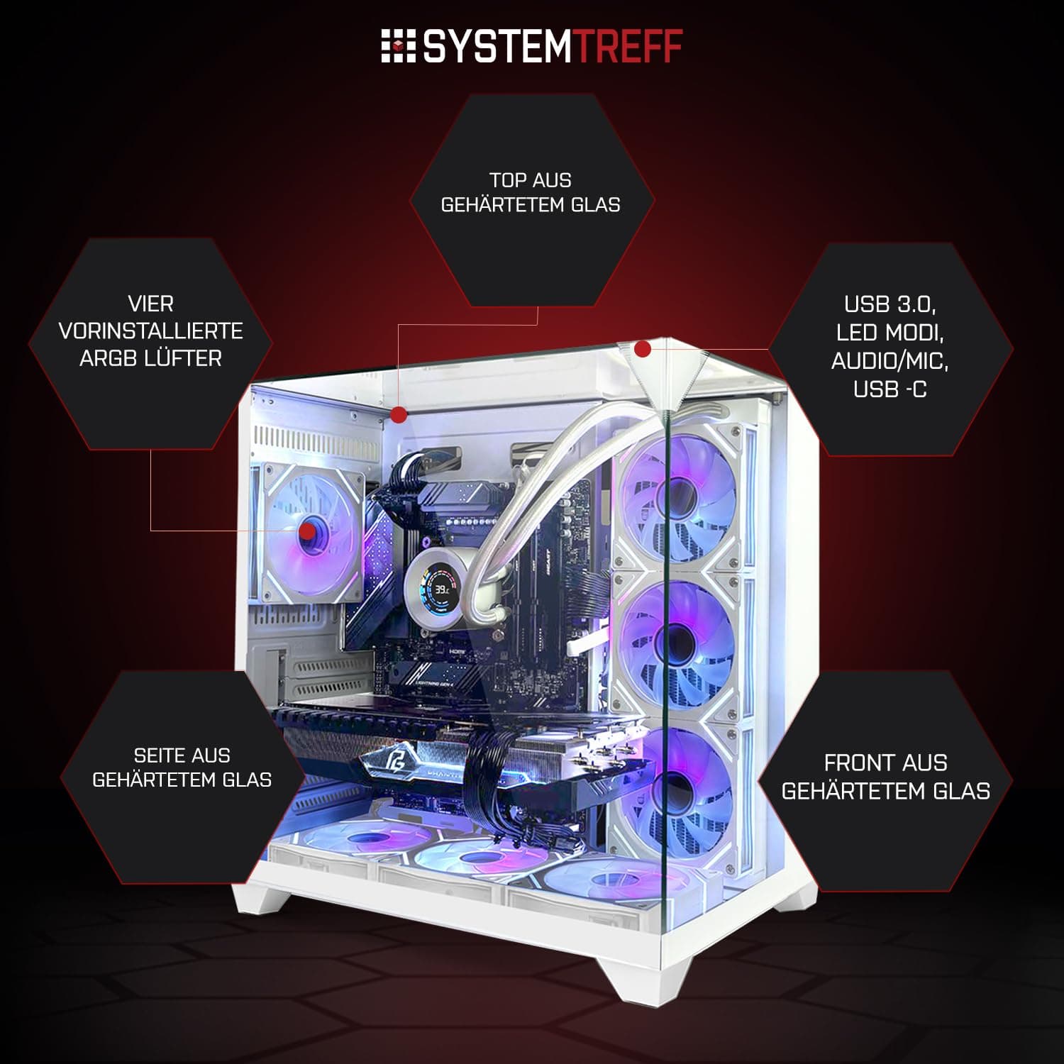 SYSTEMTREFF High-End Gaming PC weiß AMD Ryzen 7 9800X3D 8x5.2GHz | Nvidia RTX 5080 16GB | 2TB M.2 NVMe | 32GB DDR5 RAM | Windows 11 | Desktop Computer Rechner für Gamer, Zocker & Streamer Bild 3
