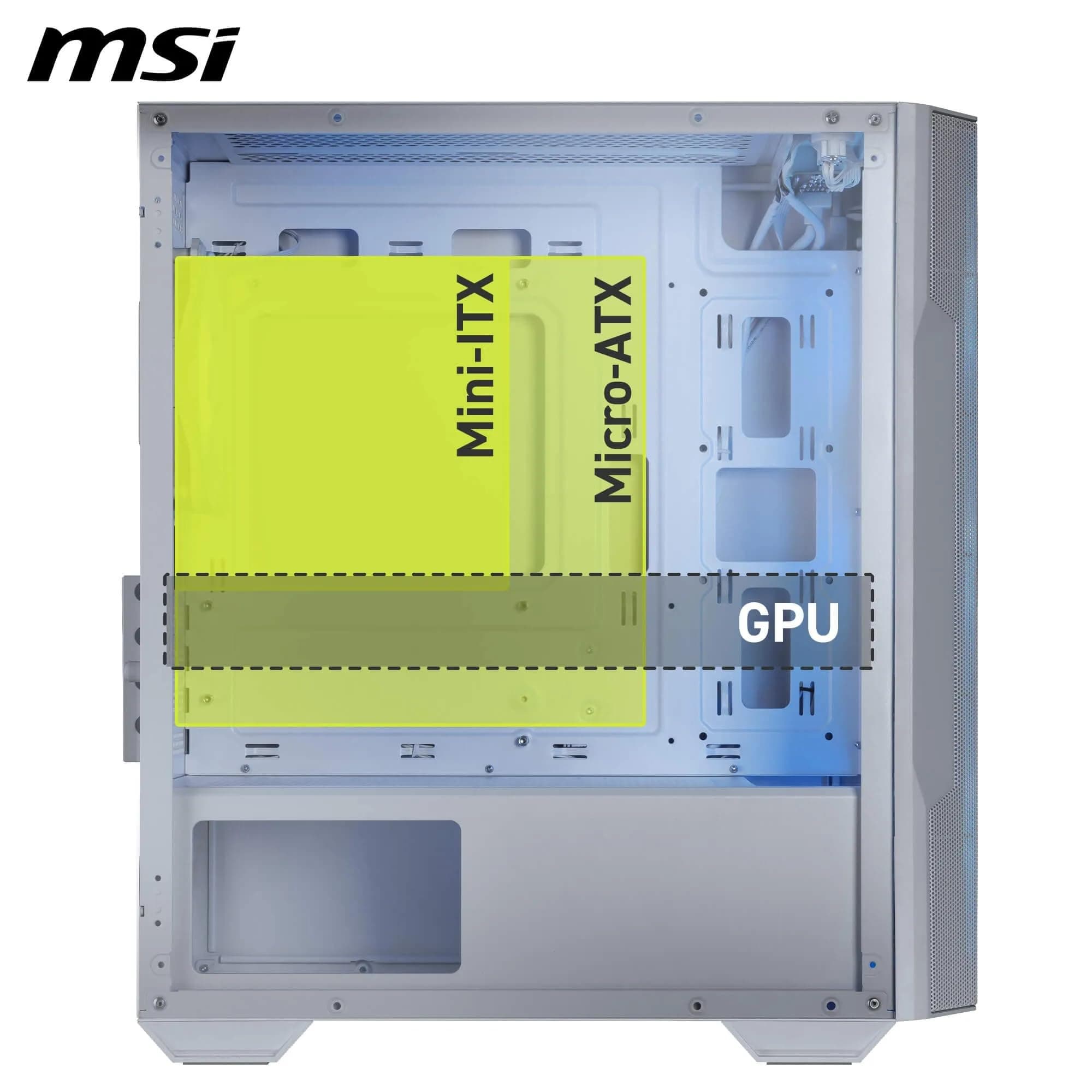 MSI MAG PANO M110R White - Mini-Tower-Gaming-PC-Gehäuse - Unterstützt GPUs mit Einer Länge von bis zu 410 mm, herausnehmbare Staubfilter, USB 20Gbps (Typ-C), Unterstützung für ATX- und mATX Bild 7