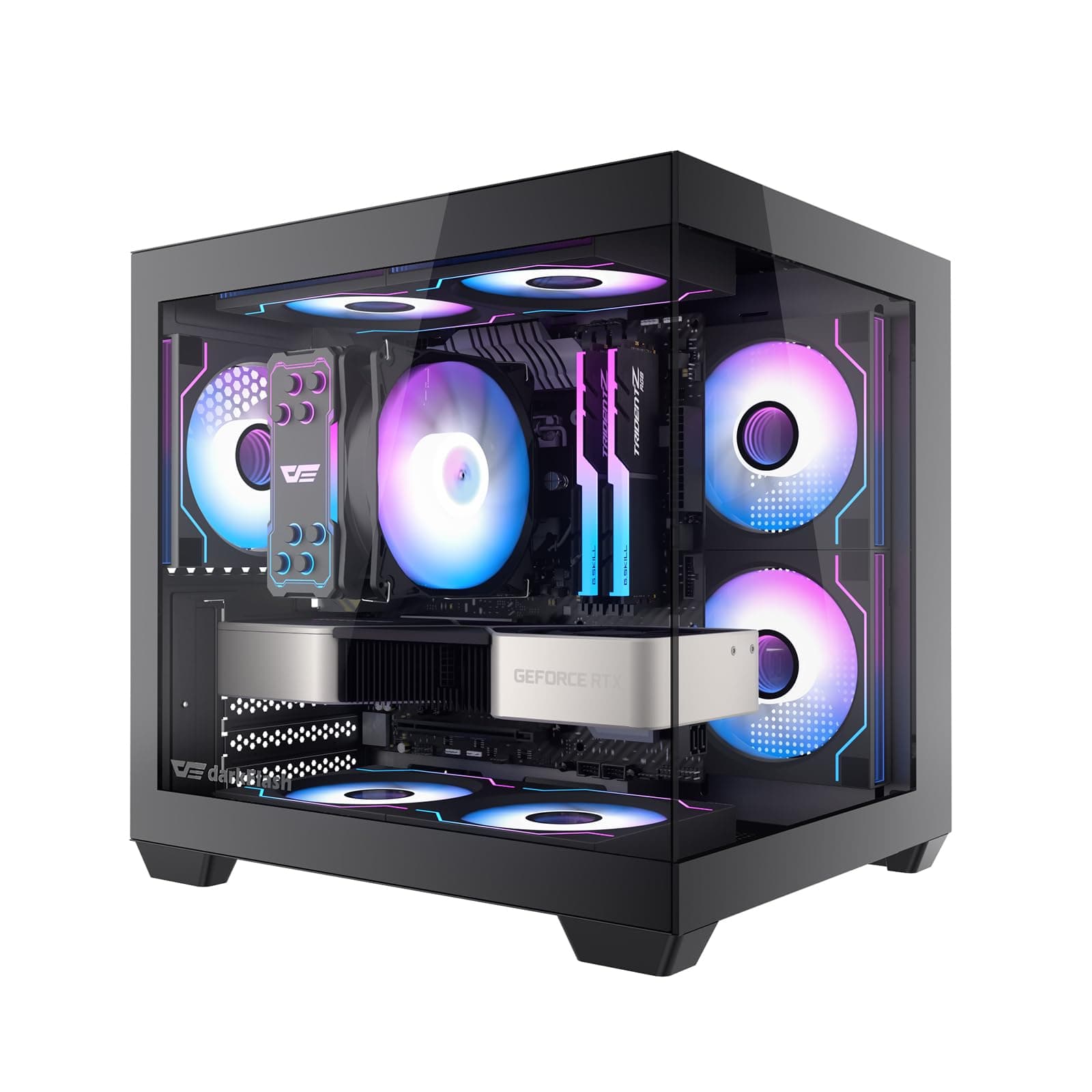 darkFlash ITX-PC-Gehäuse, Vorinstalliert mit 3 PWM-ARGB-Lüftern, Computergehäuse, ITX-Gehäuse mit Vollansicht und Doppeltem Hartglas, Mini-Größe, Unterstützt 240 mm AIO (C275P) (Schwarz)