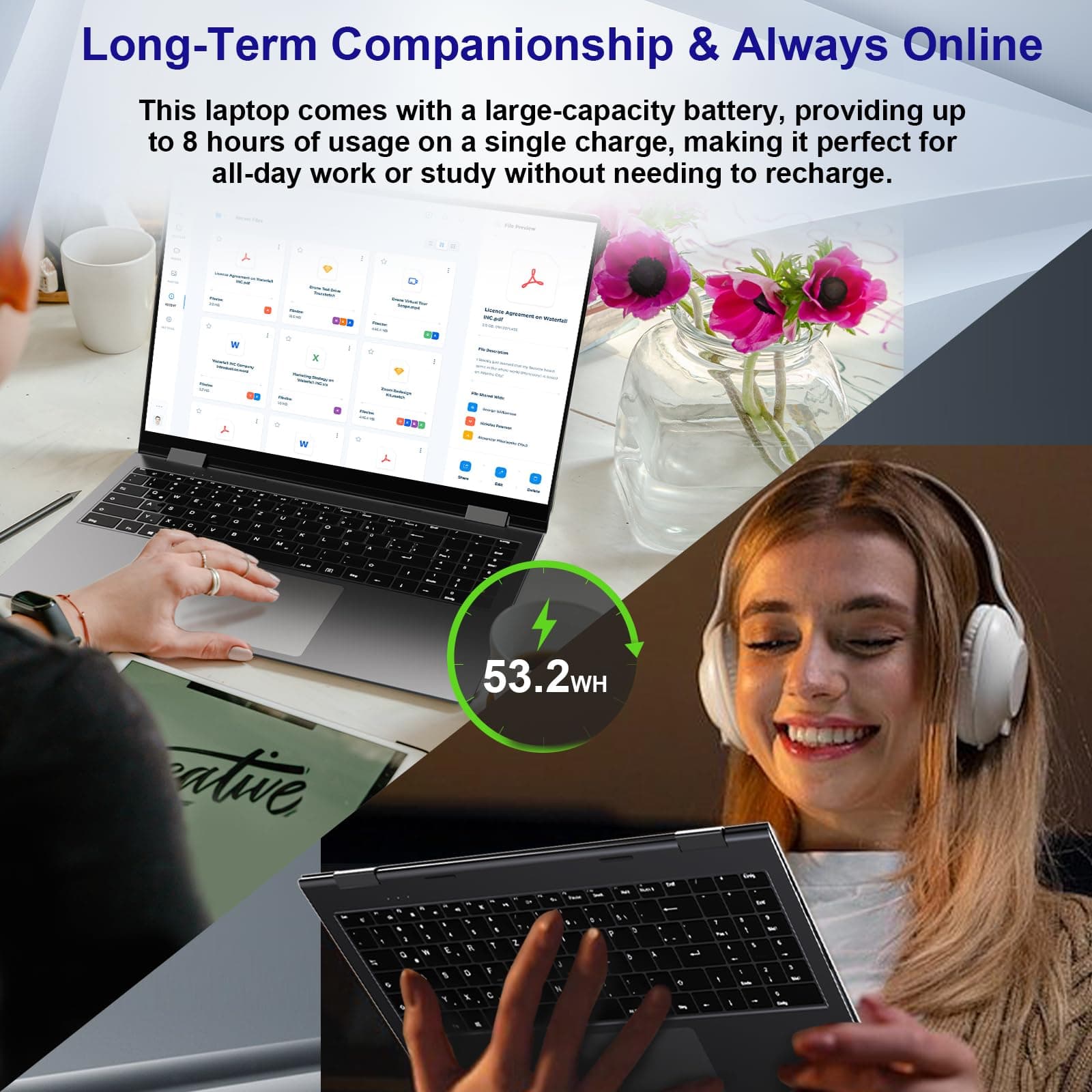 Laptop 16 Zoll, Touchscreen Laptop mit 16GB RAM 512GB Storage, Ryzen 3(Bis zu 3.5GHz), IPS FHD Touchscreen mit 360 Grad Drehfunktion, Fingerabdrucksensor, Beleuchtete Tastatur, WiFi 6, 53.2WH Dunkelgrau 16.0 Zoll Bild 8