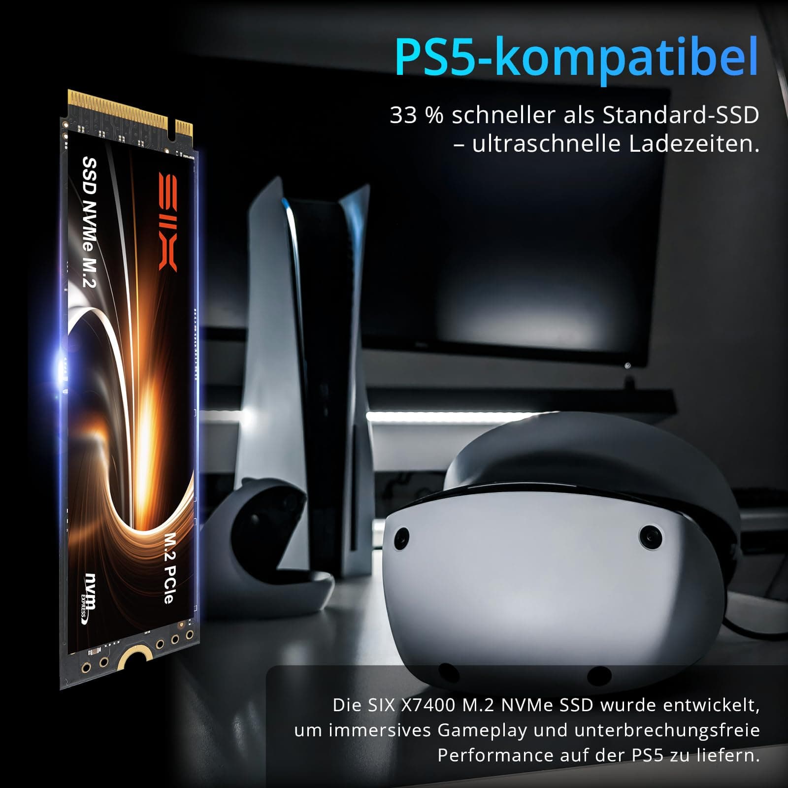 SIX NVME M.2 SSD PCIe 4.0-512G 2280 ssd, Lesen bis zu 7.000MB/s für Gaming PS5 Speichererweiterung mit heatsink, Interne Solid-State-Laufwerk gen 4x4 für Laptop Desktop Bild 8