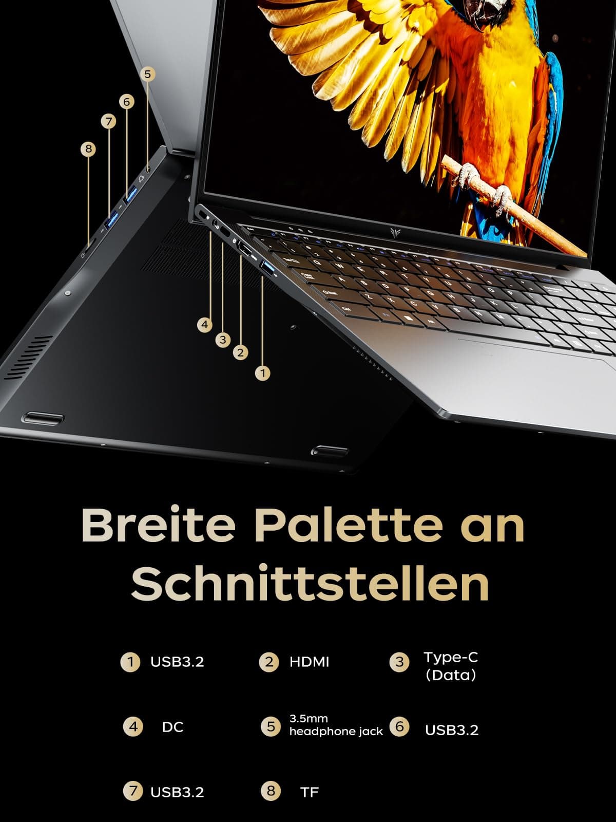 16-Zoll-FHD-Laptop, Ryzen R2544-Prozessor mit bis zu 3,7 GHz, 16 GB RAM, 512 GB M.2-SSD, 16-Zoll-Business-Laptops, unterstützt WLAN 5, BT 5.0, 3 × USB 3.2, Zwei Lautsprecher 16-Zoll-R2544-16+512GB Bild 5