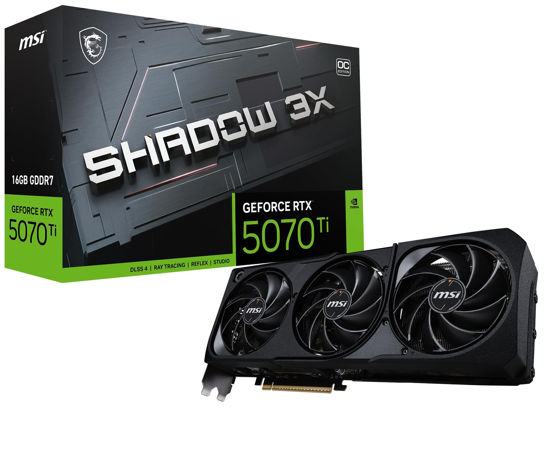 MSI Gaming RTX 5070 TI 16G Shadow 3X OC Grafikkarte (16GB GDDR7, 256-Bit, Extreme Performance:2497MHz, DisplayPort x3 2.1a, HDMI 2.1b, NVIDIA Blackwell Architecture)