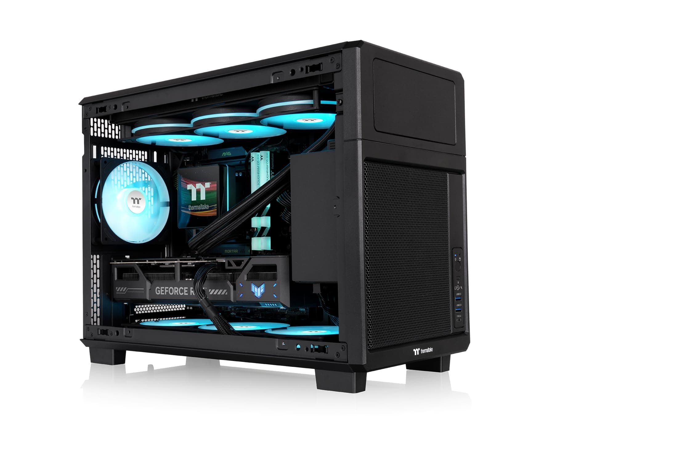 Thermaltake TR200 Black | Micro ATX PC-Gehäuse | Vorinstallierter 120 mm Lüfter | 360 mm AIO Support | LCD Kit kompatibel | Funktionelle Frontblende Schwarz TR200 Bild 7
