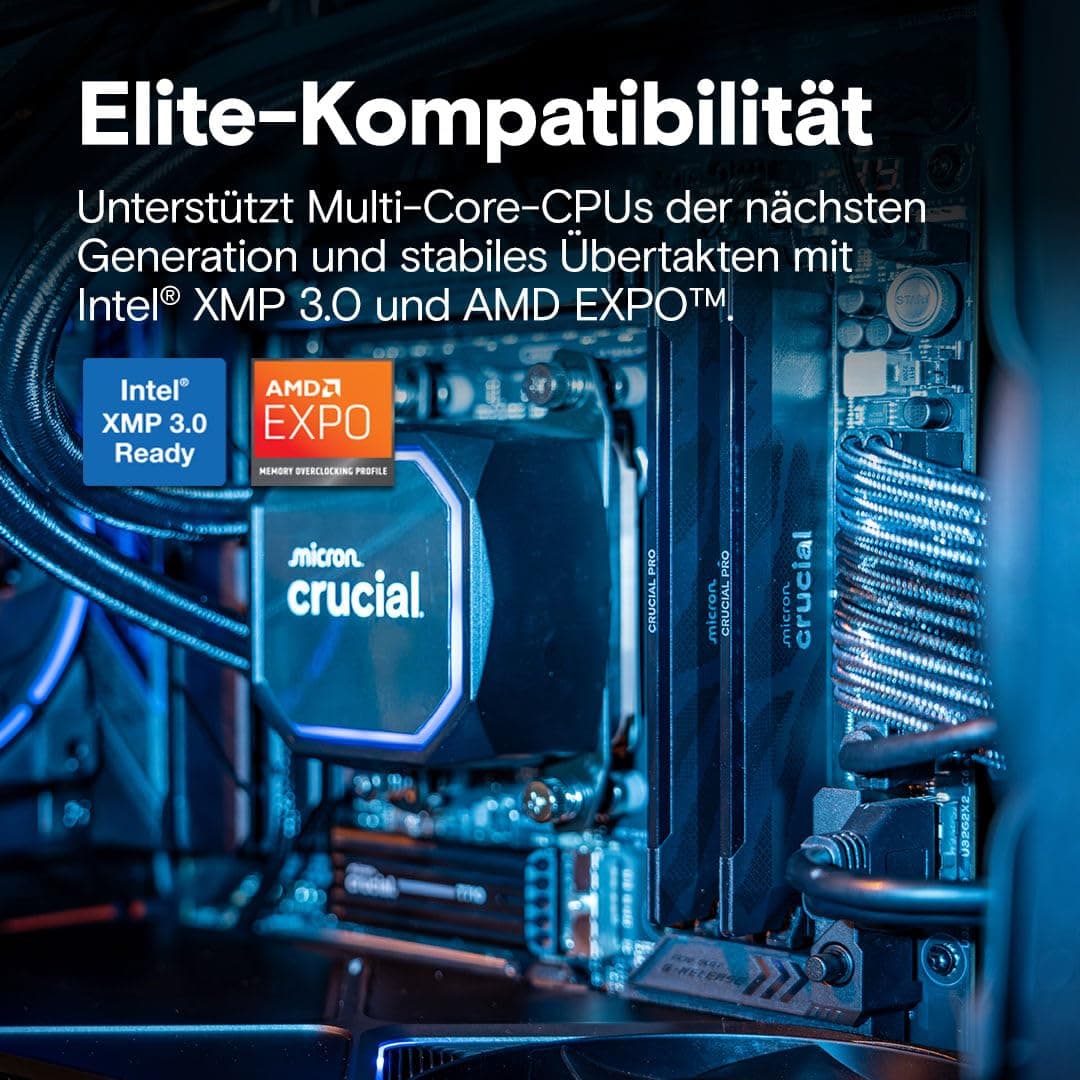Crucial Pro DDR5 RAM 32GB Kit (2x16GB) 6400MHz CL32, Gaming PC Arbeitsspeicher, Intel XMP 3.0 / AMD Expo, Schwarz - CP2K16G64C32U5B Bild 7