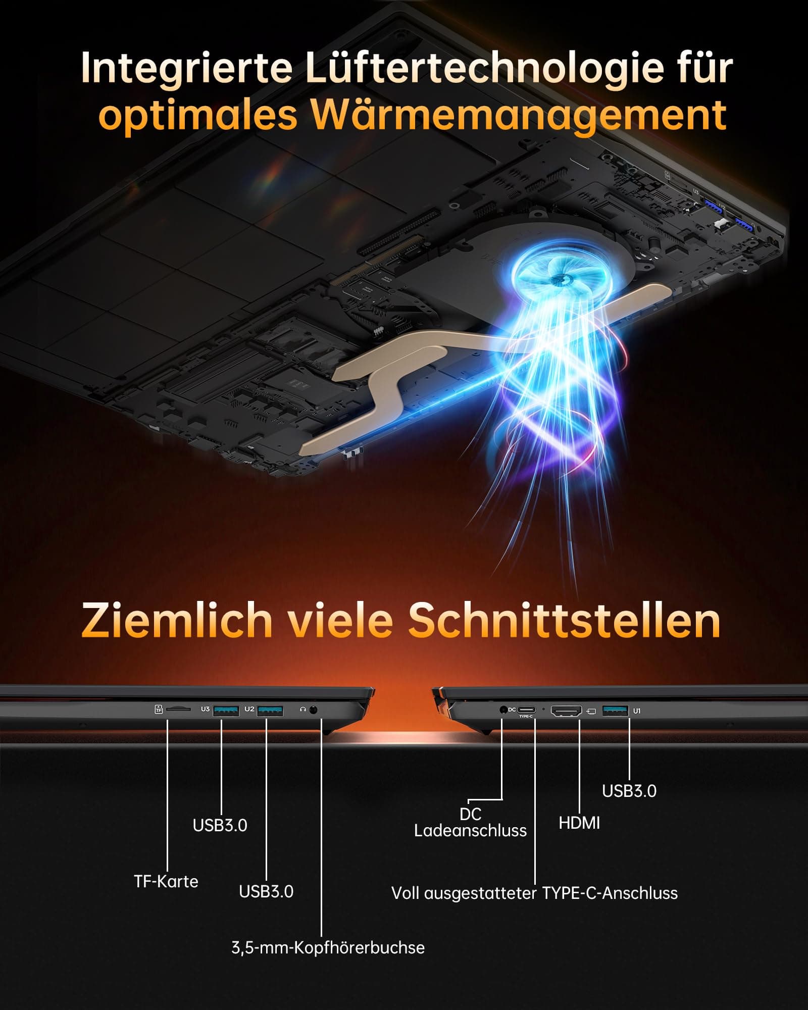 jumper 2026 Gaming Laptop 17,6 Zoll IPS 1920X1200, 16GB DDR4 RAM 512GB SSD, AMD Ryzen5 3500U(bis zu 3,7GHz), Leuchtende Tastatur, Leichte Business und Studenten Notebook, USB/HDMI/Typ-C/WiFi6 Schwarz 17.6 Zoll Bild 5
