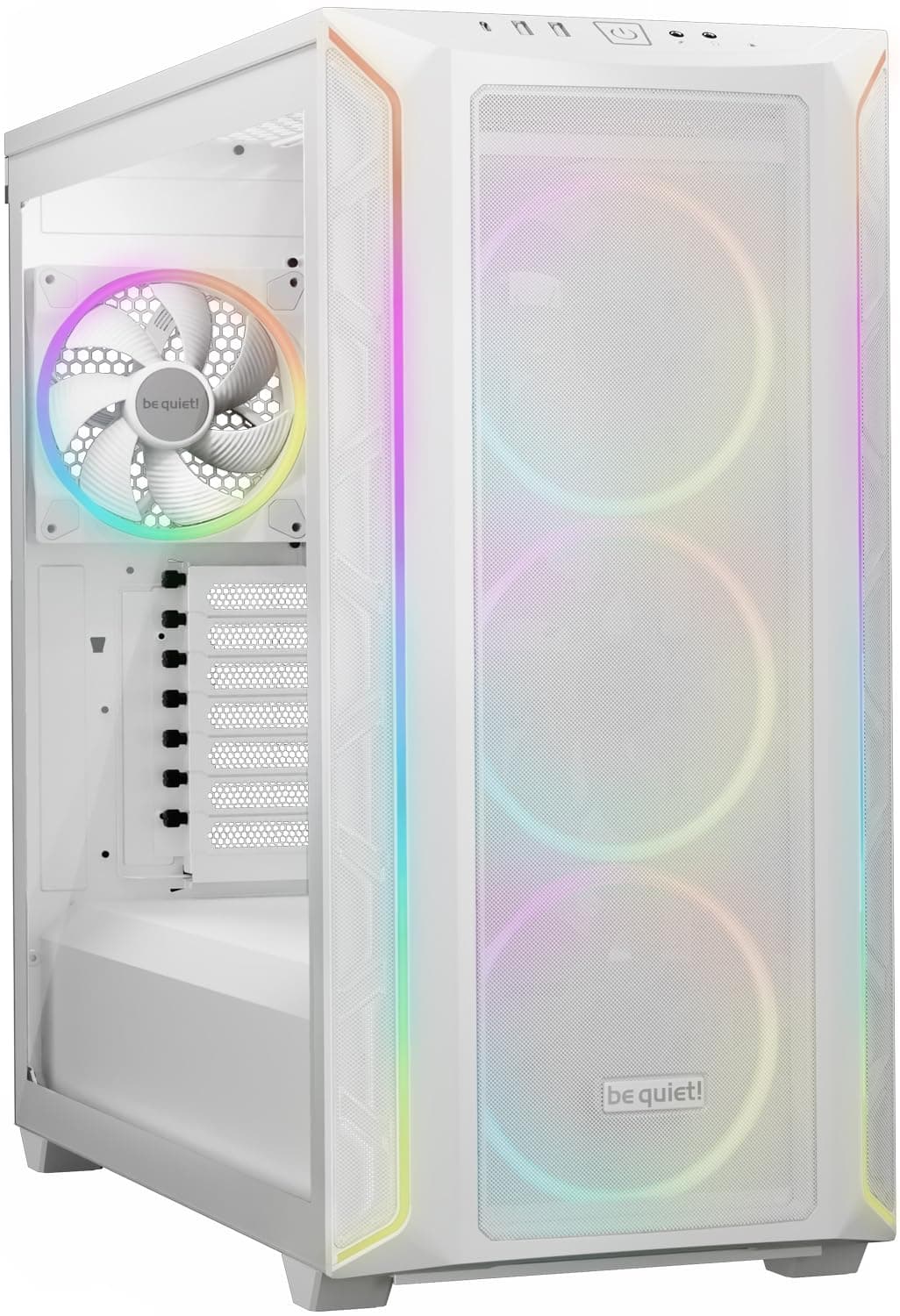 be quiet! Shadow Base 800 FX White PC-Gehäuse, Light Wings White 140mm PWM Lüfter, ARGB-Beleuchtung, USB 3.2 Gen. 2 Type C, Airflow, Open-Mesh, E-ATX Mainboard, 420mm Radiatoren, Glasseitenteil Bild 2