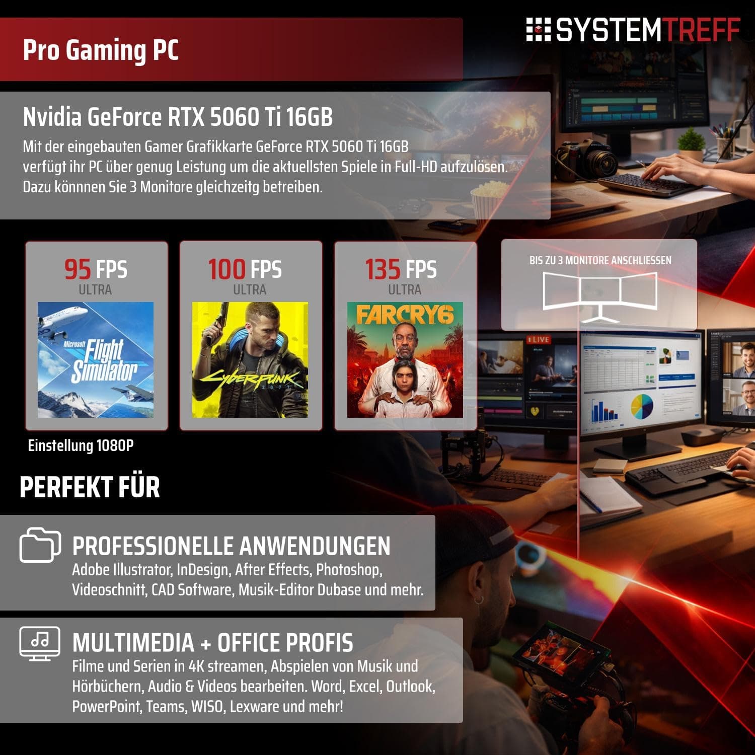 SYSTEMTREFF Gaming PC Intel Core i5-13600KF 6x5.1GHz | Nvidia RTX 5060 Ti 16GB DX12 | 1TB M.2 NVMe | 32GB DDR4 RAM | Windows 11 | WLAN Desktop Computer Rechner für Gamer, Zocker & Streamer Bild 5