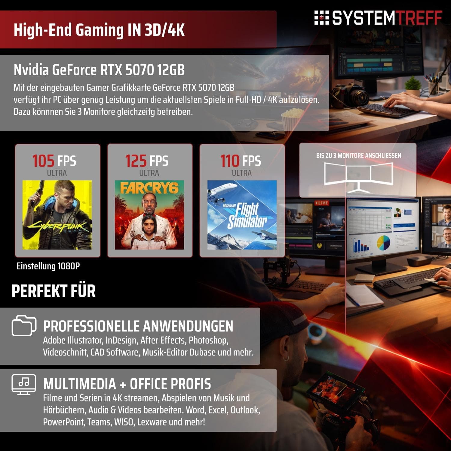SYSTEMTREFF High-End Gaming PC AMD Ryzen 7 7700 8x5.3GHz | Nvidia RTX 5070 12GB DX12 | 1TB M.2 NVMe | 32GB DDR5 RAM | Windows 11 | WLAN Desktop Computer Rechner für Gamer, Zocker & Streamer Bild 5