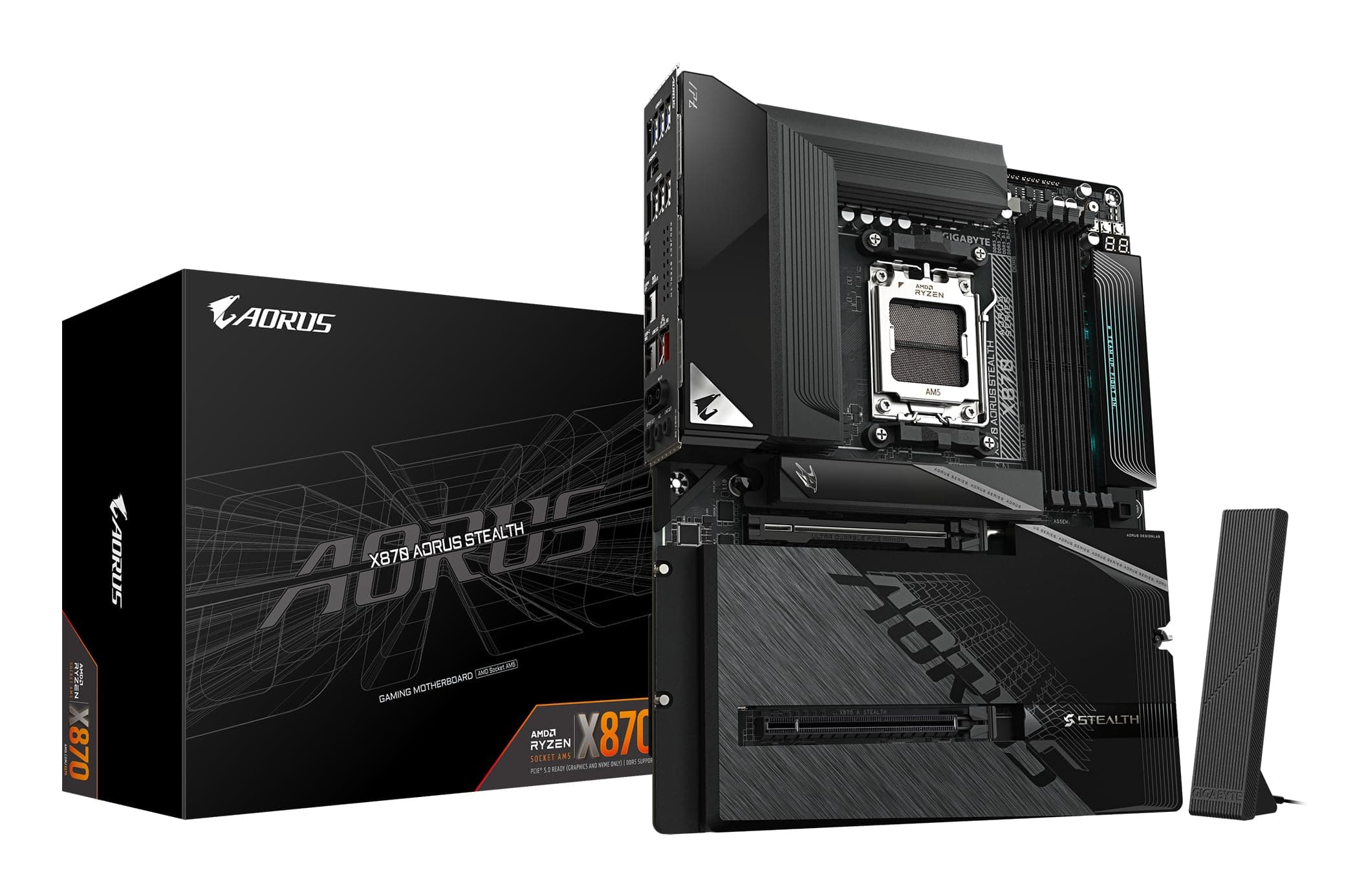 GIGABYTE X870 AORUS Stealth Mainboard - Unterstützt AMD Ryzen 9000 CPUs, digitales 16+2+2-Phasen-VRM, bis zu 8200MHz DDR5 (O.C.), 2xPCIe 5.0 + 2xPCIe 4.0, Wi-Fi 7, 5GbE LAN, USB 4 Bild 2