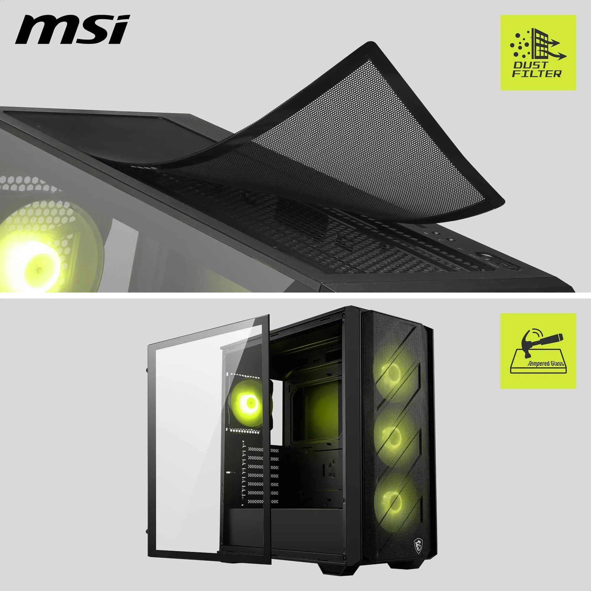 MAG Forge 330R LUFTSTROM – Mid-Tower-PC-Gehäuse – Hervorragende Luftzirkulation, ATX-Kompatibilität, Unterstützung für 360-mm-Radiatoren, Vier vorinstallierte ARGB-Lüfter, Glas-Seitenwand Bild 5