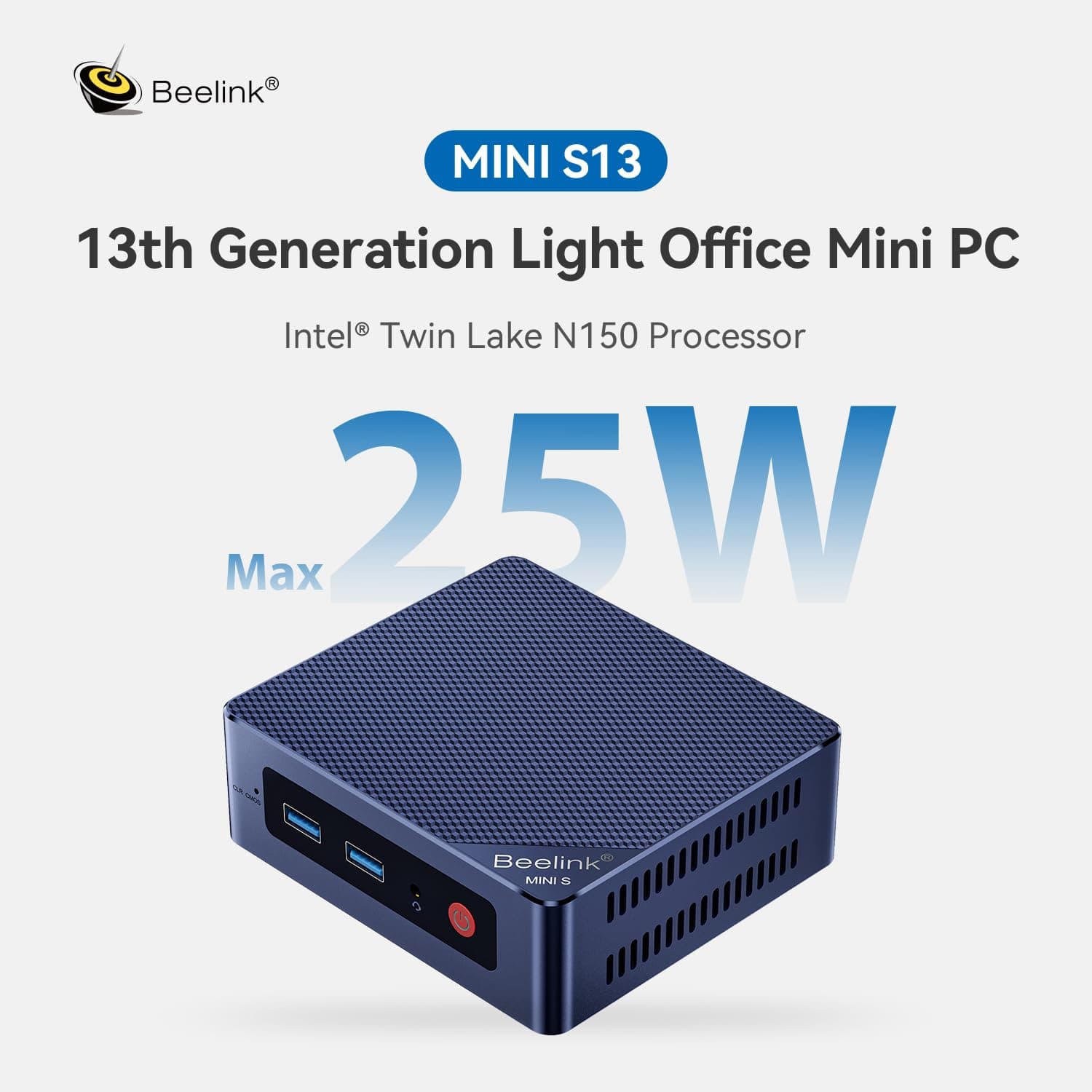 Beelink Mini PC MINI S13, Intel Twin Lake-N150 Processor (bis zu 3.60GHz) Mini Computer 12GB LPDDR5 500GB SSD Office Mini Desktop PC Windows 11 Home, 4K Dual HDMI/WiFi 6/BT5.2/RJ45 2.5G MINI S13/N150/12G/512G Bild 2