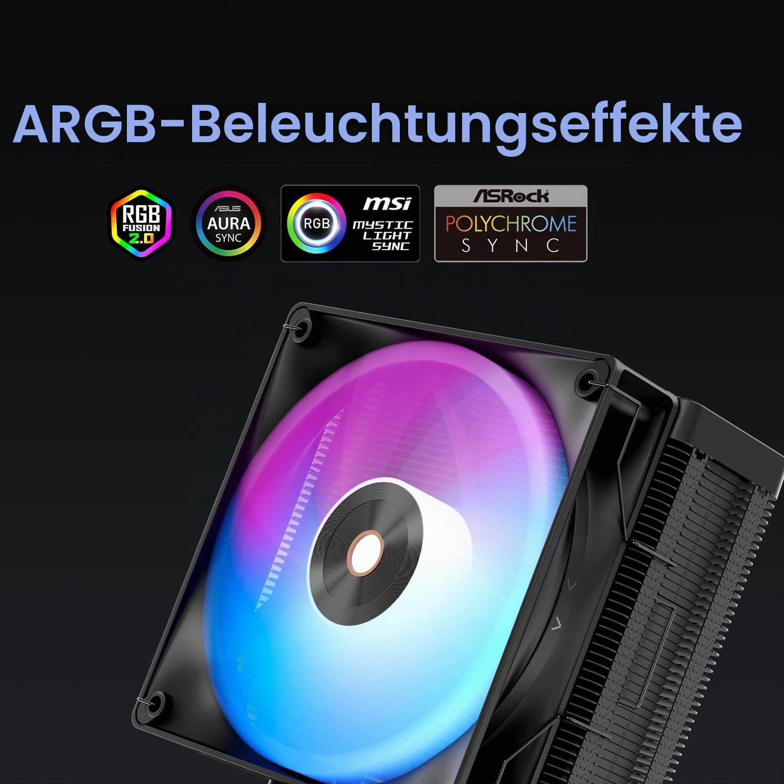 Delta A40 ARGB CPU Kühler, Leiser 120mm PWM Lüfter mit Hydraulischem Lager, 4 Kupfer Heatpipes, CPU Luftkühler für AMD AM4/AM5, Intel LGA 115X/1200/1700/1851, BK Delta A40 BK ARGB EU Bild 3