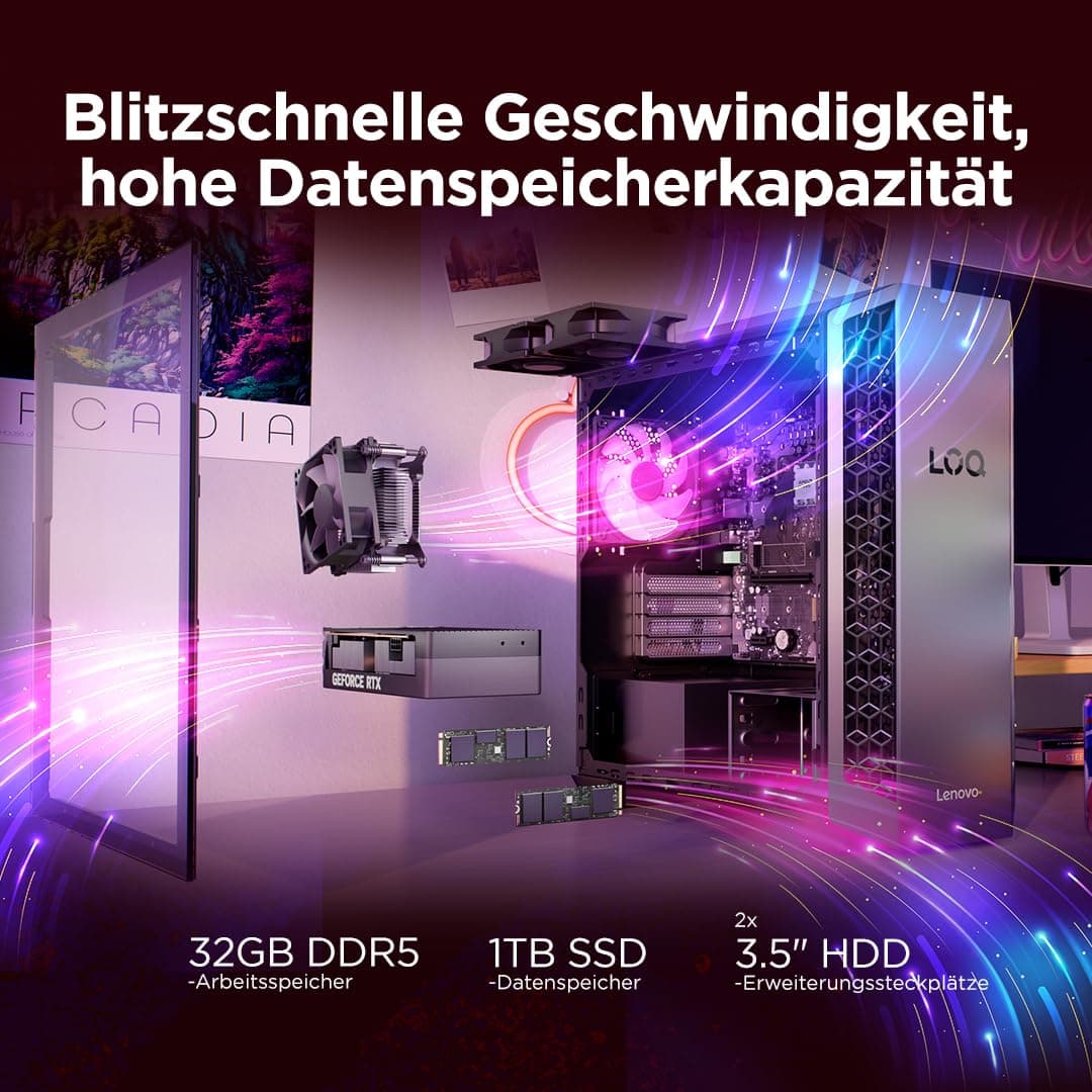 Lenovo LOQ Tower Gaming Desktop-PC | AMD Ryzen 7 8745HX | 16RAM | 1TB | NVIDIA GeForce RTX 5060 | Windows 11 | 26L | Luna Grau-Eclipse Black | 3 Monate GamePass | 3 Monate Premium Care Bild 8