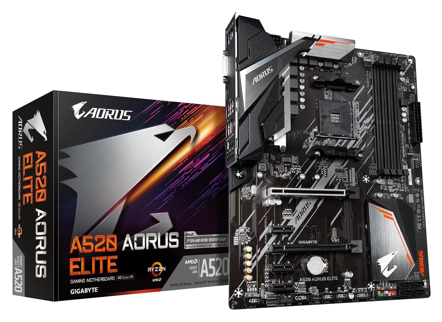 GIGABYTE A520 AORUS Elite Motherboard - Unterstützt AMD Ryzen 5000 Serie AM4 CPUs, 5+3 Phasen Pure Digital VRM, bis zu 4733MHz DDR4 (OC), PCIe 3.0 x4 M.2, GbE LAN, USB 3.2 Gen2 Bild 2