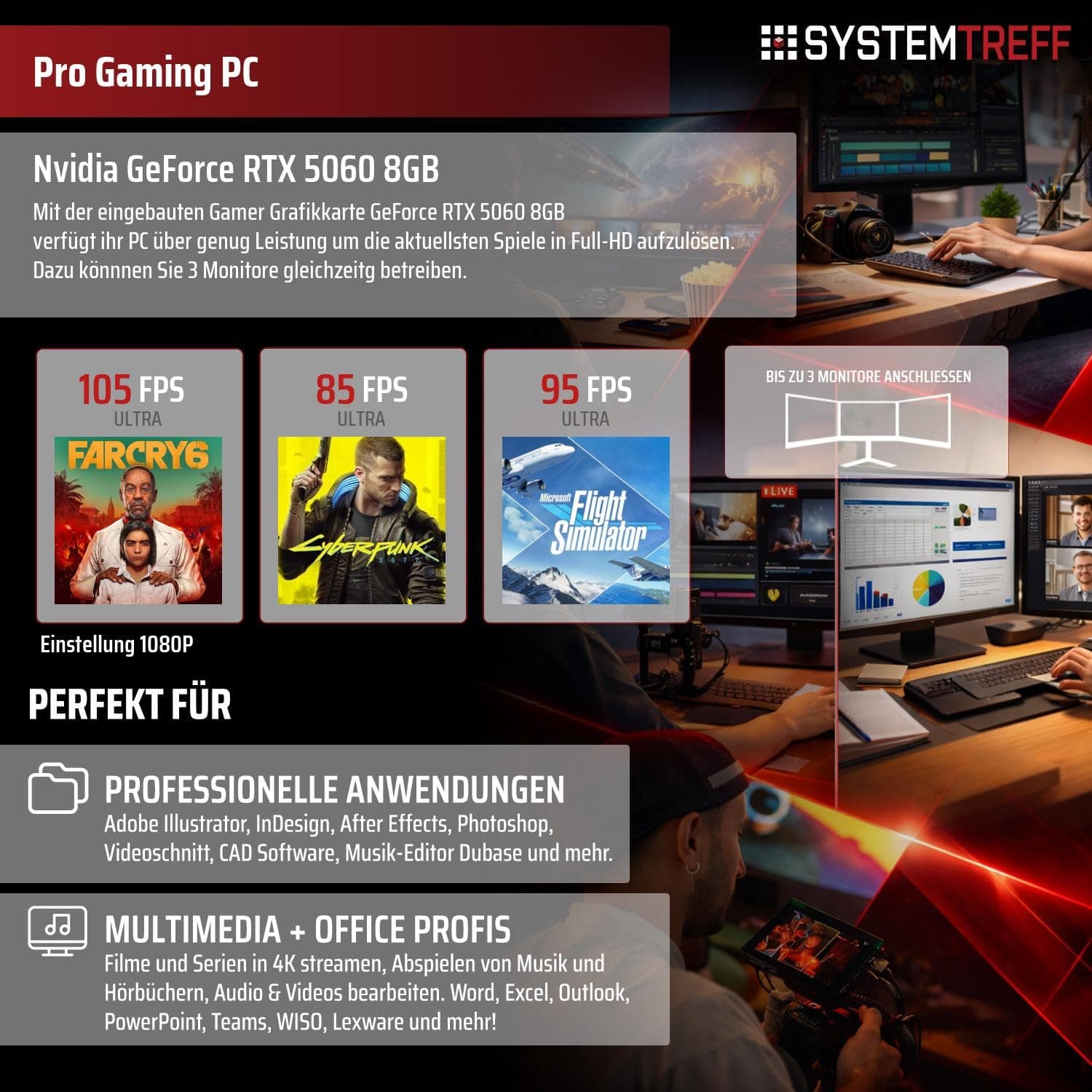 SYSTEMTREFF Gaming PC AMD Ryzen 5 7600X 6x5.3GHz | Nvidia RTX 5060 8GB DX12 | 1TB M.2 NVMe | 16GB DDR5 RAM | Windows 11 | WLAN Desktop Computer Rechner für Gamer, Zocker & Streamer Bild 5