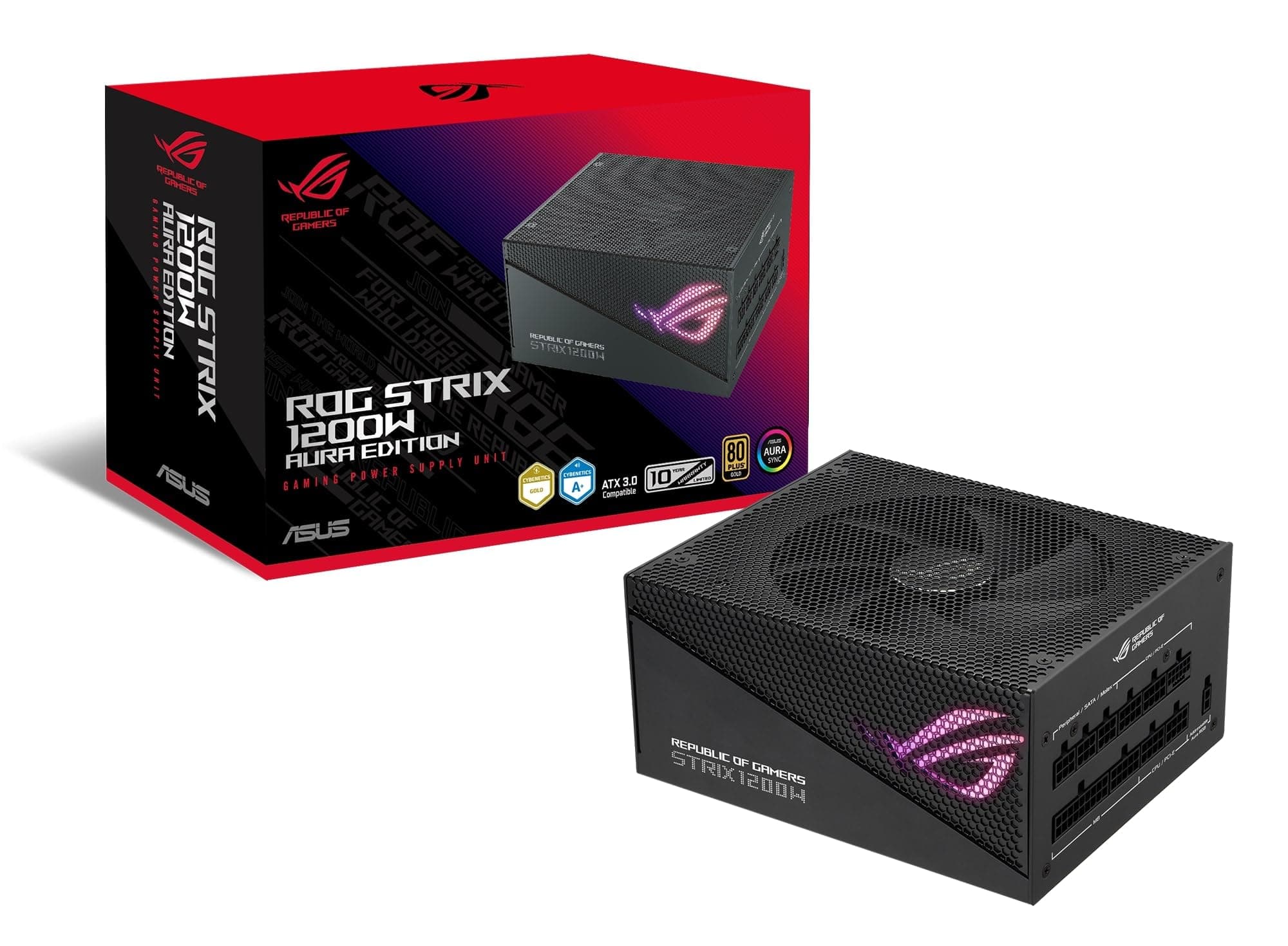 ASUS ROG Strix 1200 W Gold Aura Edition Netzteil (Zertifiziert 80+ Gold, ATX 3.0, Cybenetics Lambda A+ Zertifiziert, PCIe Gen 5.0, Axial-Tech, Aura Sync Lüfter) Bild 2