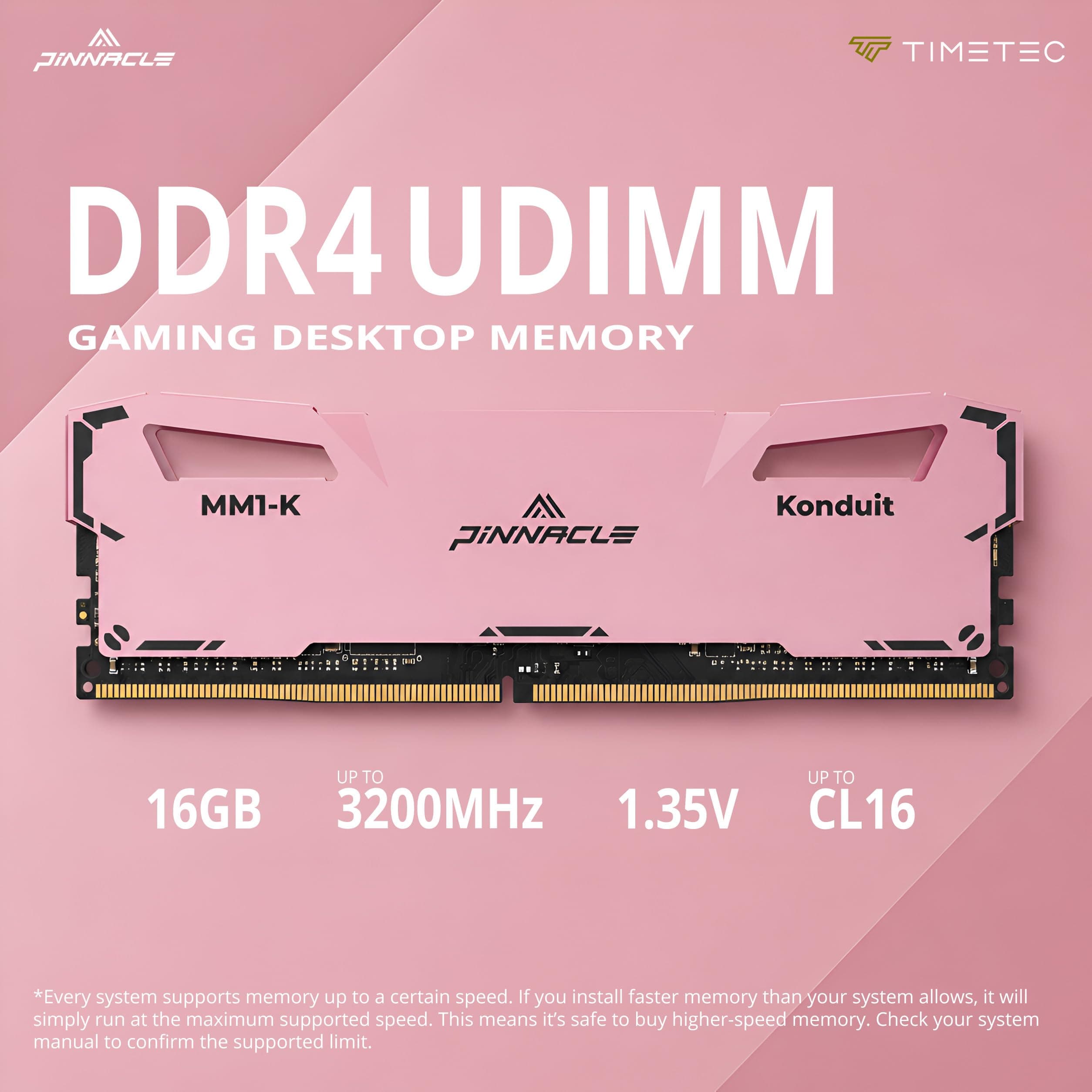 Timetec Pinnacle Konduit 32 GB KIT (2 x 16 GB) DDR4 3200 MHz PC4-25600 CL16-18-18-38 XMP2.0 Overclocking 1,35 V kompatibel für AMD und Intel Desktop Gaming PC Speichermodul RAM - Pink Bild 3