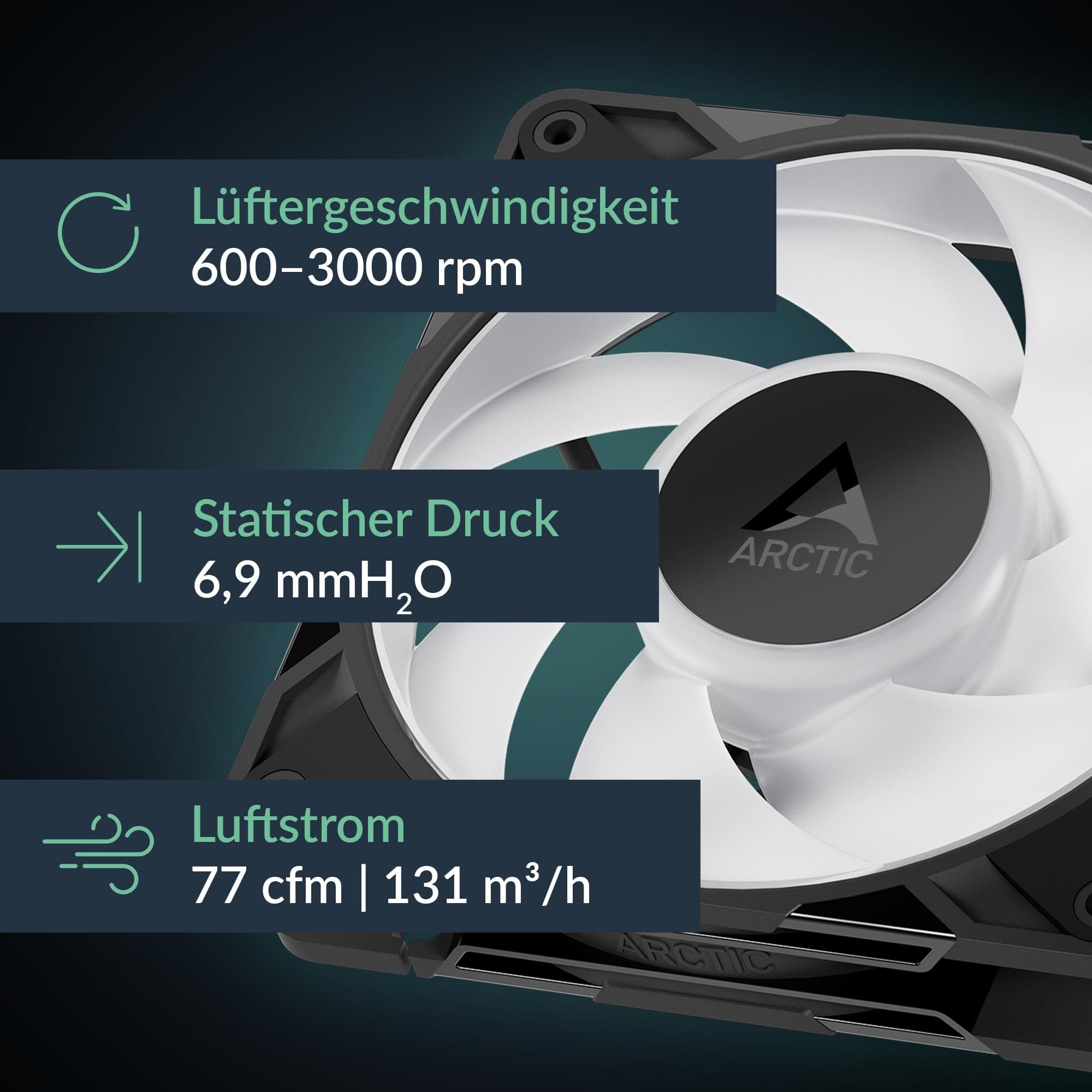 ARCTIC P12 Pro A-RGB (3 Stück) - Leistungsstarker Premium PC Lüfter, 120 mm PWM Case Fan mit Y-Kabelsplitter, 600–3000 rpm, 0 rpm <5% PWM, 5V Digital RGB, Hydrodynamisches Gleitlager, 4-Pin - Schwarz P12 Pro PST A-RGB (3 Stück) Bild 4
