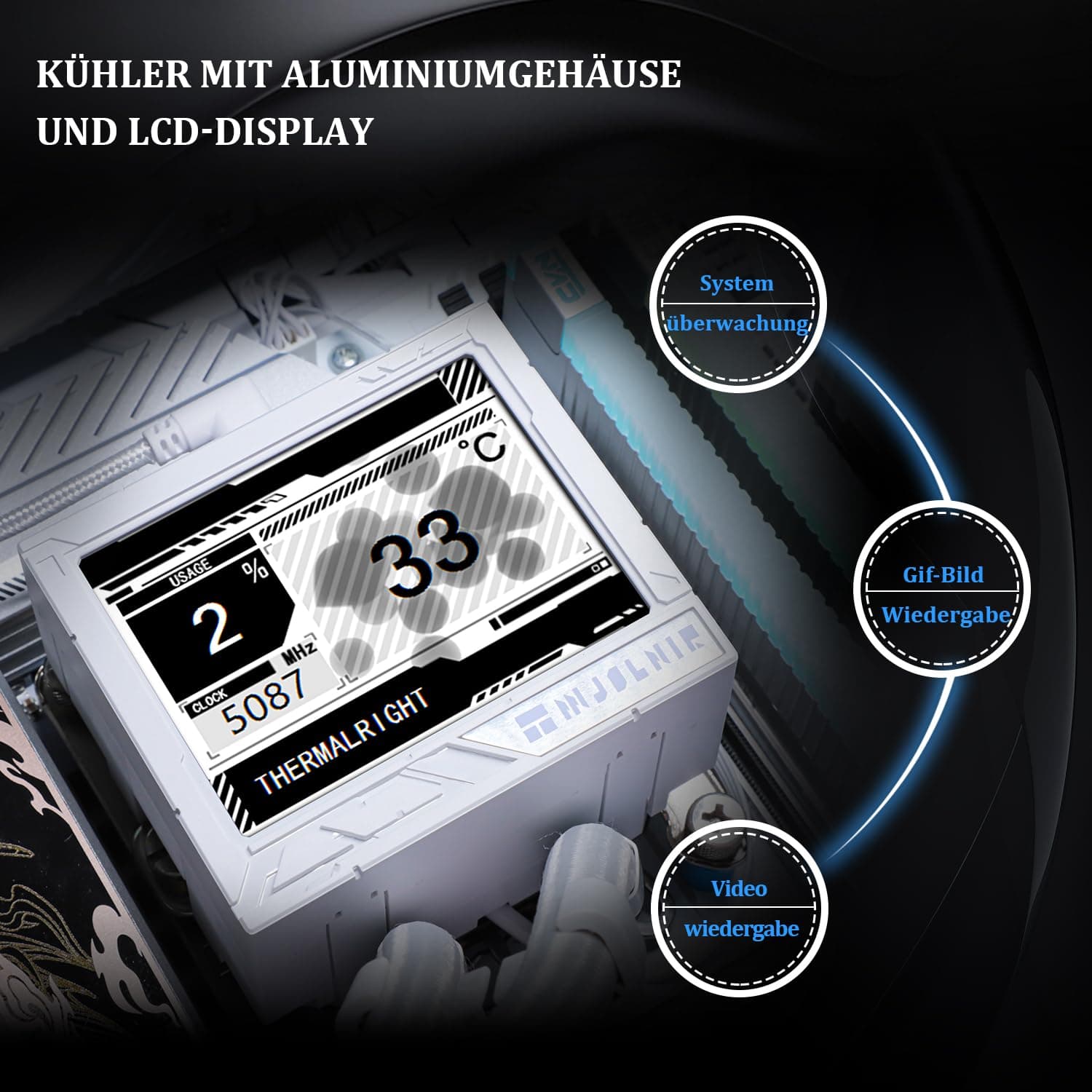 Thermalright Mjolnir Vision 360 ARGB Weiß-360mm AIO CPU-Flüssigkeitskühler, IPS LCD-Bildschirm mit 320*240 Auflösung, für AM4/AM5 und LGA1700/1851,'3.5 Zoll'Magnet-Absorber LCD-Bildschirm für Bilder MV360 ARGB White Bild 7