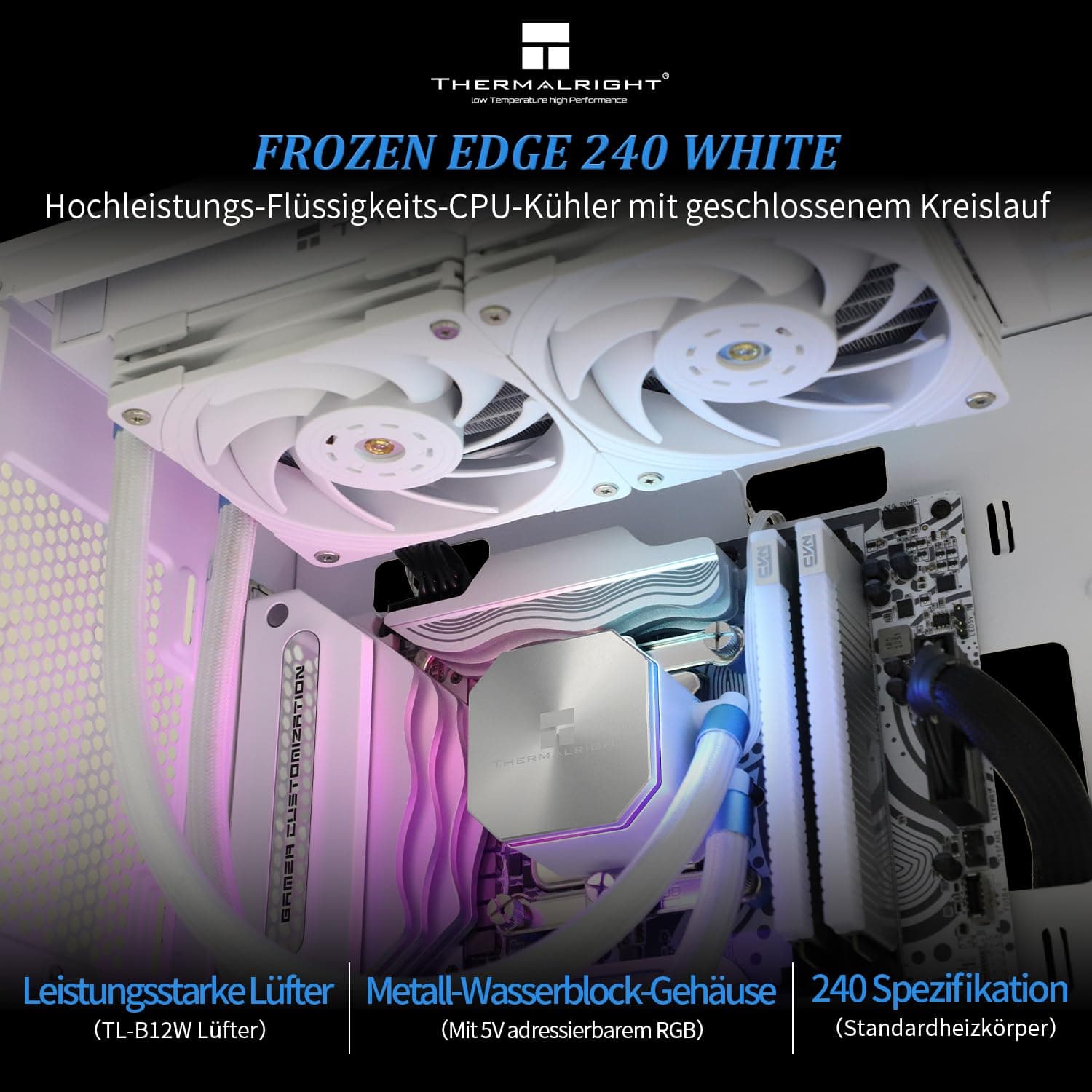 Thermalright Frozen Edge 240 White Flüssig-CPU-Wasserkühler mit 120mm PWM-Lüfter,240 weiß Cold Row Spezifikation,Integrierter Wasserkühlkörper für AMD/AM4/AM5,Intel LGA1700/1150/1151/1200/1851 Bild 3
