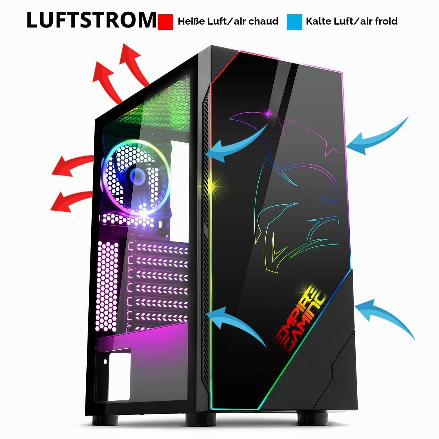 EMPIRE GAMING – PC Gehäuse Spartan ARGB mittelgroßer Gehäuseturm ATX – Fassade mit LED Hintergrundbeleuchtung und Seitentür aus Sicherheitsglas – 1 Ventilator LED RGB adressierbar 120 mm Bild 7
