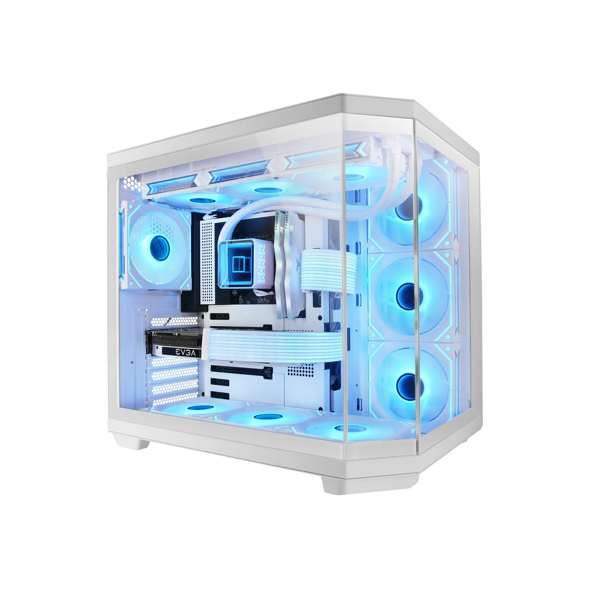 Mars Gaming MC-3TCORE, Custom ATX Gaming Gehäuse, Abnehmbares Fenster aus Dreifachglas, Dual-Kamera, Reverse Connector Backplane Kompatibler Semitower, Unterstützung für Flüssigkeitskühlung, Weiß Bild 2