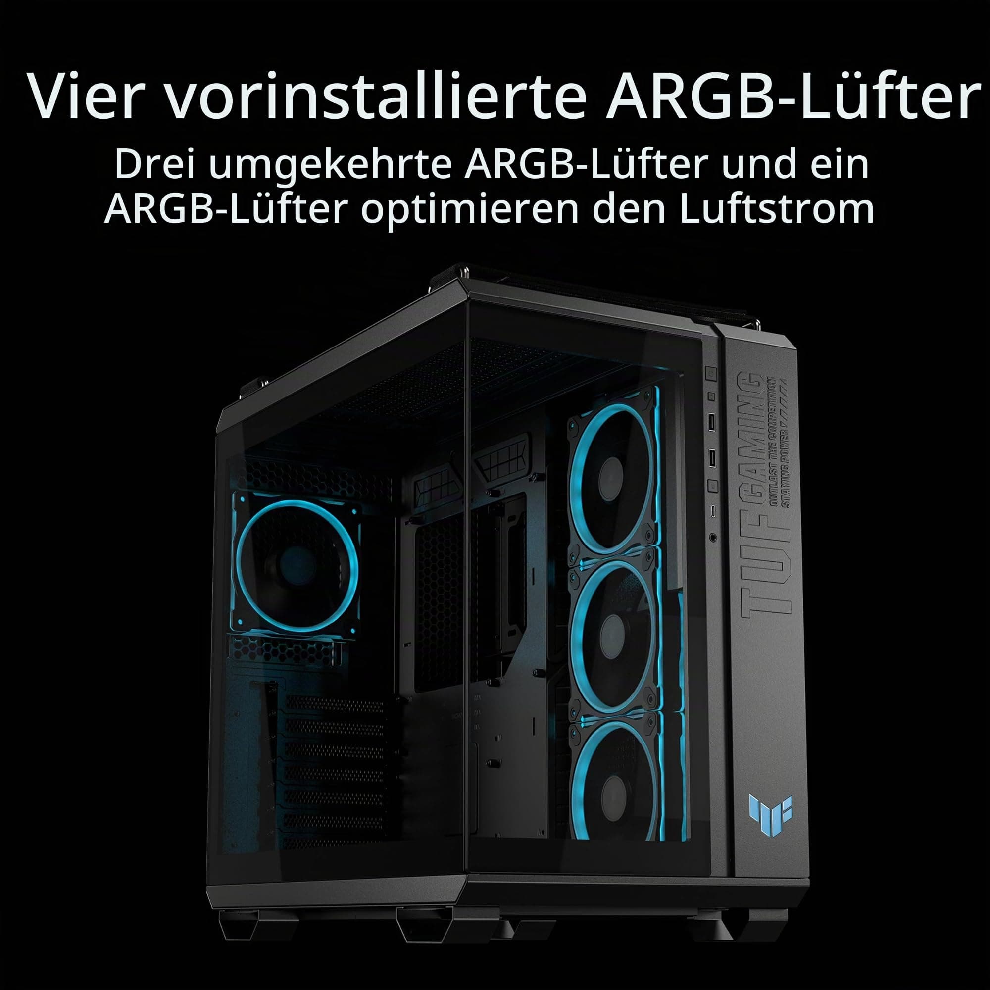 ASUS TUF GAMING GT502 Horizon TG ARGB Black modulares Zweikammer-Gehäuse (Panoramadesign, 4 vorinstallierte ARGB-Lüfter, Front Panel High-Speed USB Type-C, schwarz) Bild 7