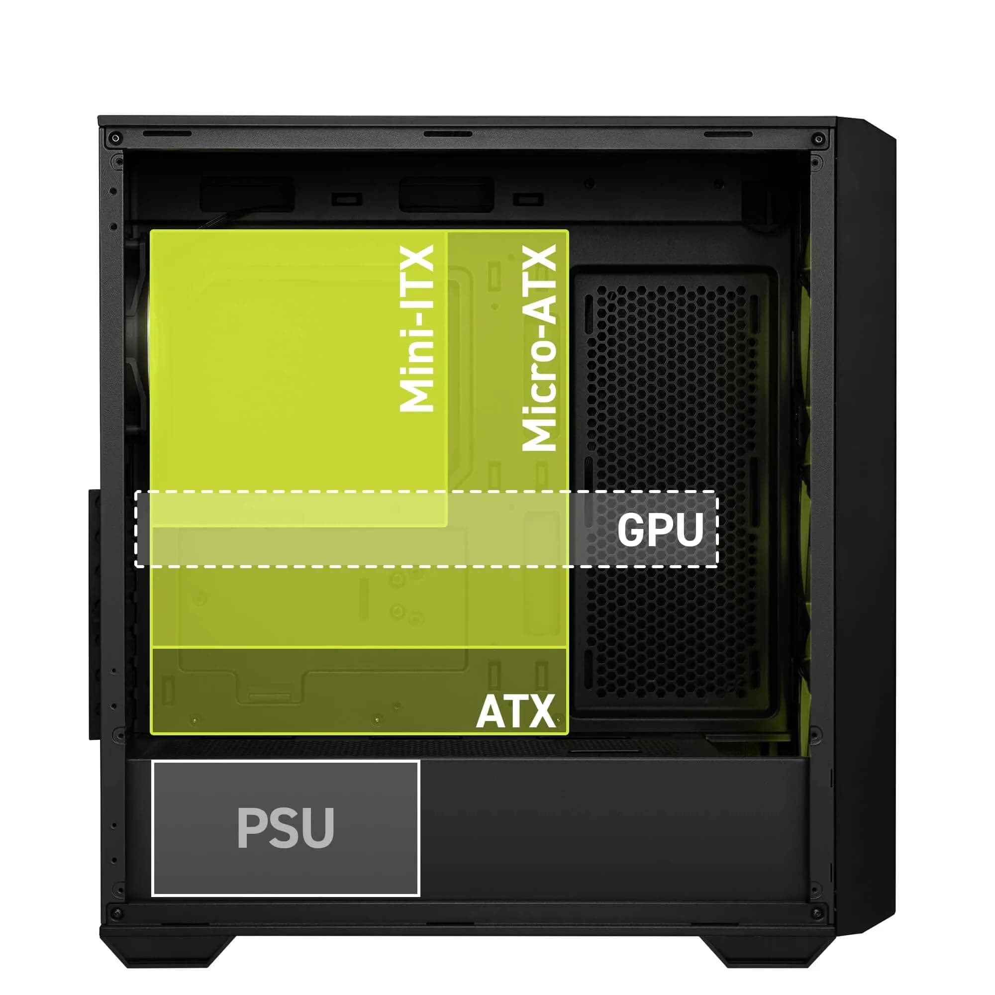 MAG Forge 330R LUFTSTROM – Mid-Tower-PC-Gehäuse – Hervorragende Luftzirkulation, ATX-Kompatibilität, Unterstützung für 360-mm-Radiatoren, Vier vorinstallierte ARGB-Lüfter, Glas-Seitenwand Bild 7