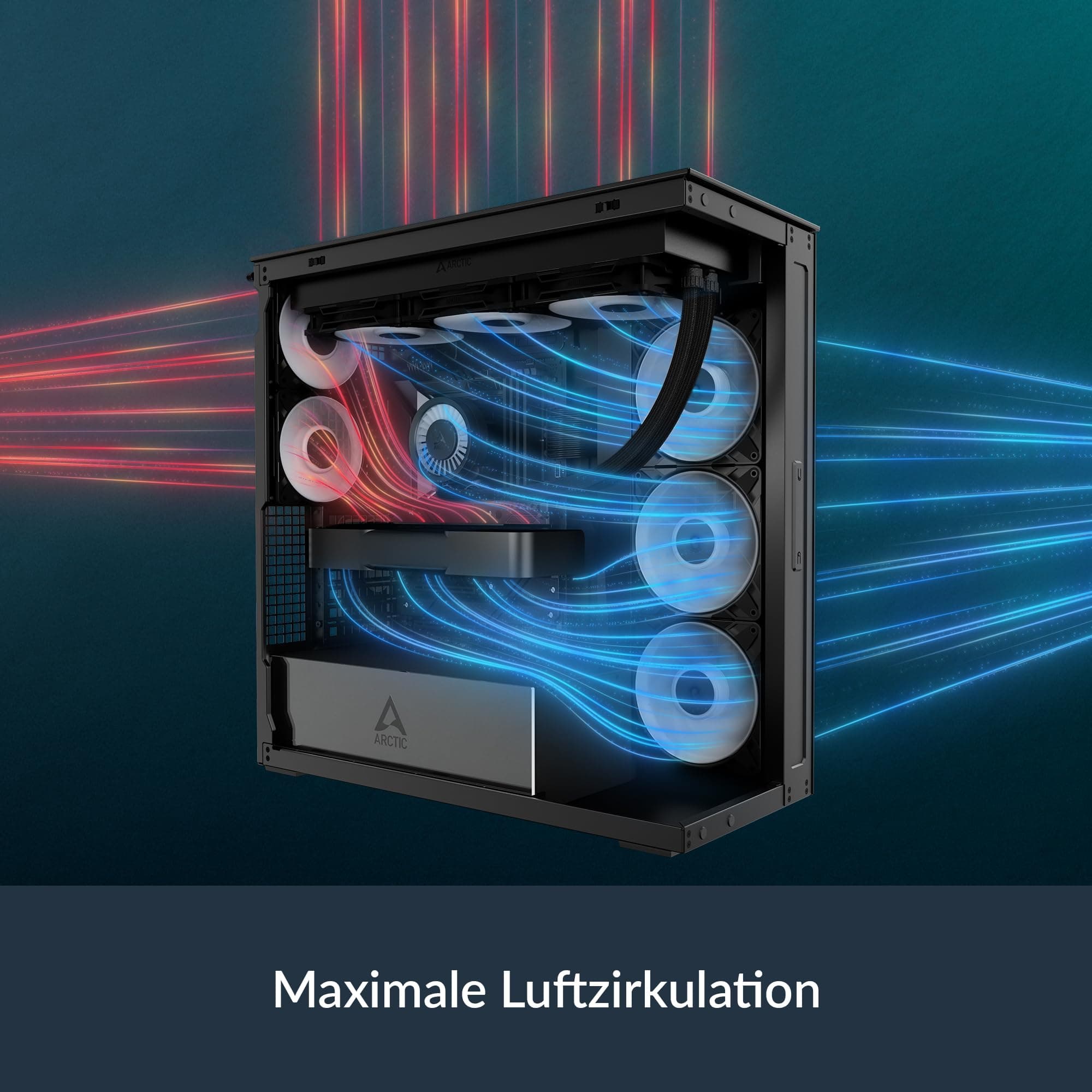 ARCTIC Xtender Black (Clear Glass) - PC-Gehäuse, Gehärtetes Panorama-Glas, 2X 420 mm Radiator Support, Full Tower, Big Tower, E-ATX, 5X A-RGB Lüfter vormontiert - Schwarz black clear Bild 7