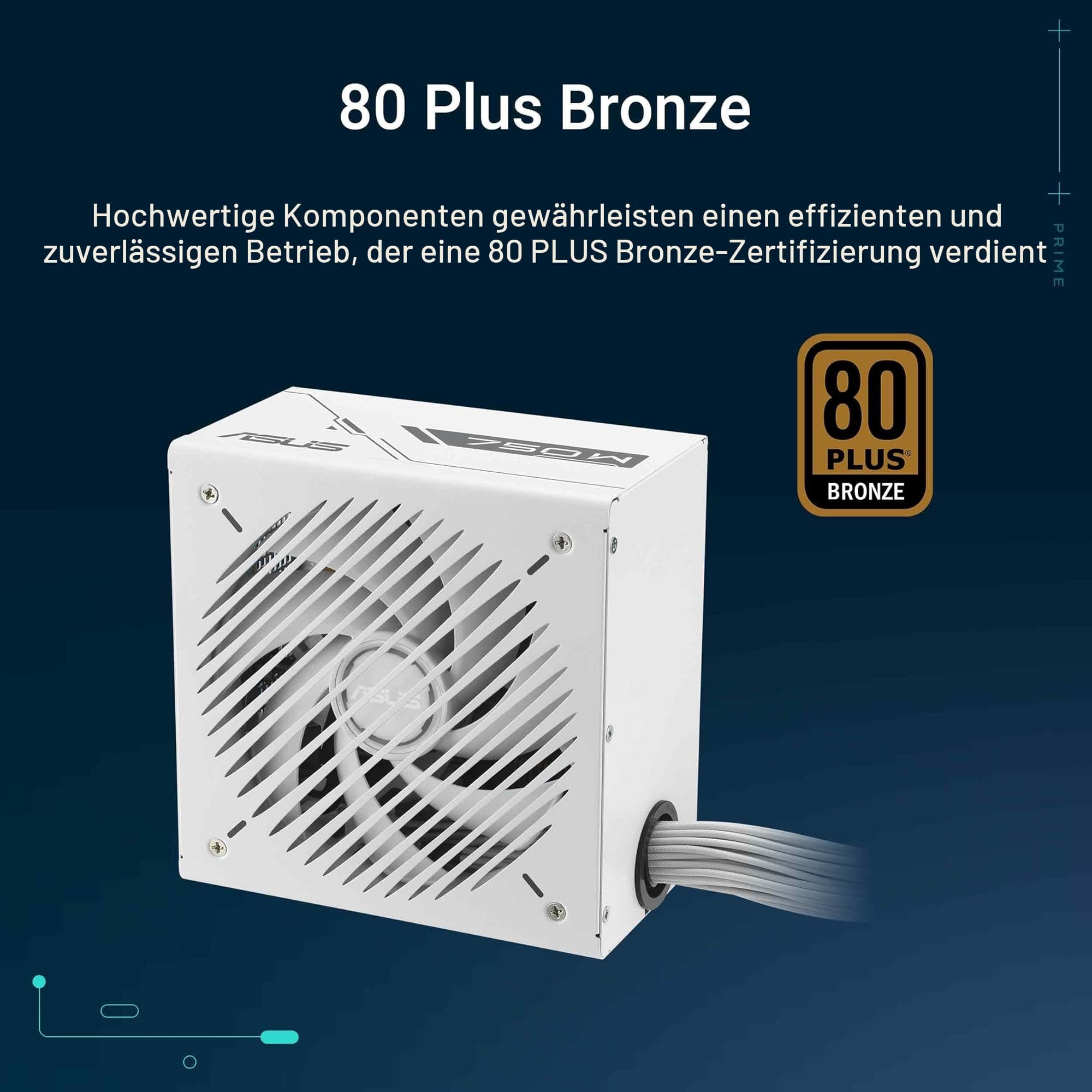 ASUS Prime 750W Bronze White Edition Gaming Netzteil (750 Watt, Lüfter mit Doppelkugellager, ATX12V, 80+ Bronze-Zertifizierung, 135-mm-Lüfter, DIY-freundlicher CPU-Stromanschluss, geätzte Kabel, Weiß) Bild 5
