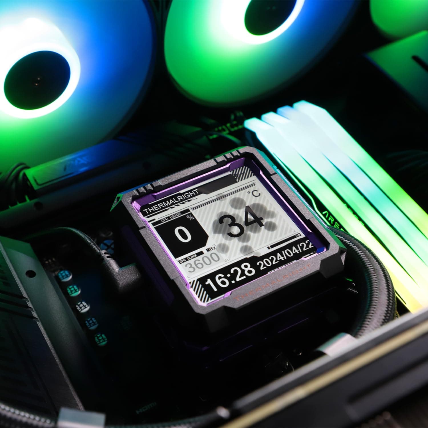 Thermalright TR FW PRO 360 ARGB Black CPU-Wasserkühler mit PWM-Lüfter, 2000RPM, 2,73 Zoll Magnetischer IPS-LCD-Bildschirm mit 320 * 320 Auflösung, für AM5/Intel 1851/1700 Schwarz-FW PRO 360 ARGB BLACK Bild 3