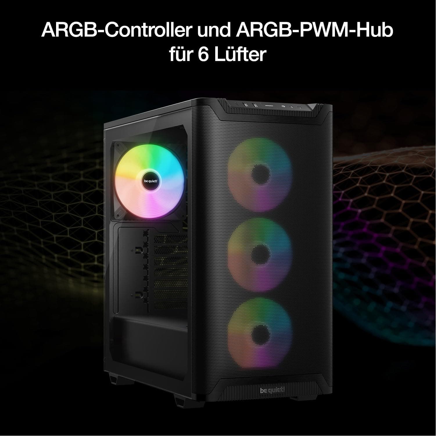 be quiet! Pure Base 501 LX Black PC-Gehäuse, 4 vorinstallierte Light Wings PWM-Lüfter, ARGB-Beleuchtung, ARGB-Controller und PWM-Hub, hoher statischer Druck, USB 3.2 Gen. 2 Type C, geräumiges Design Bild 7