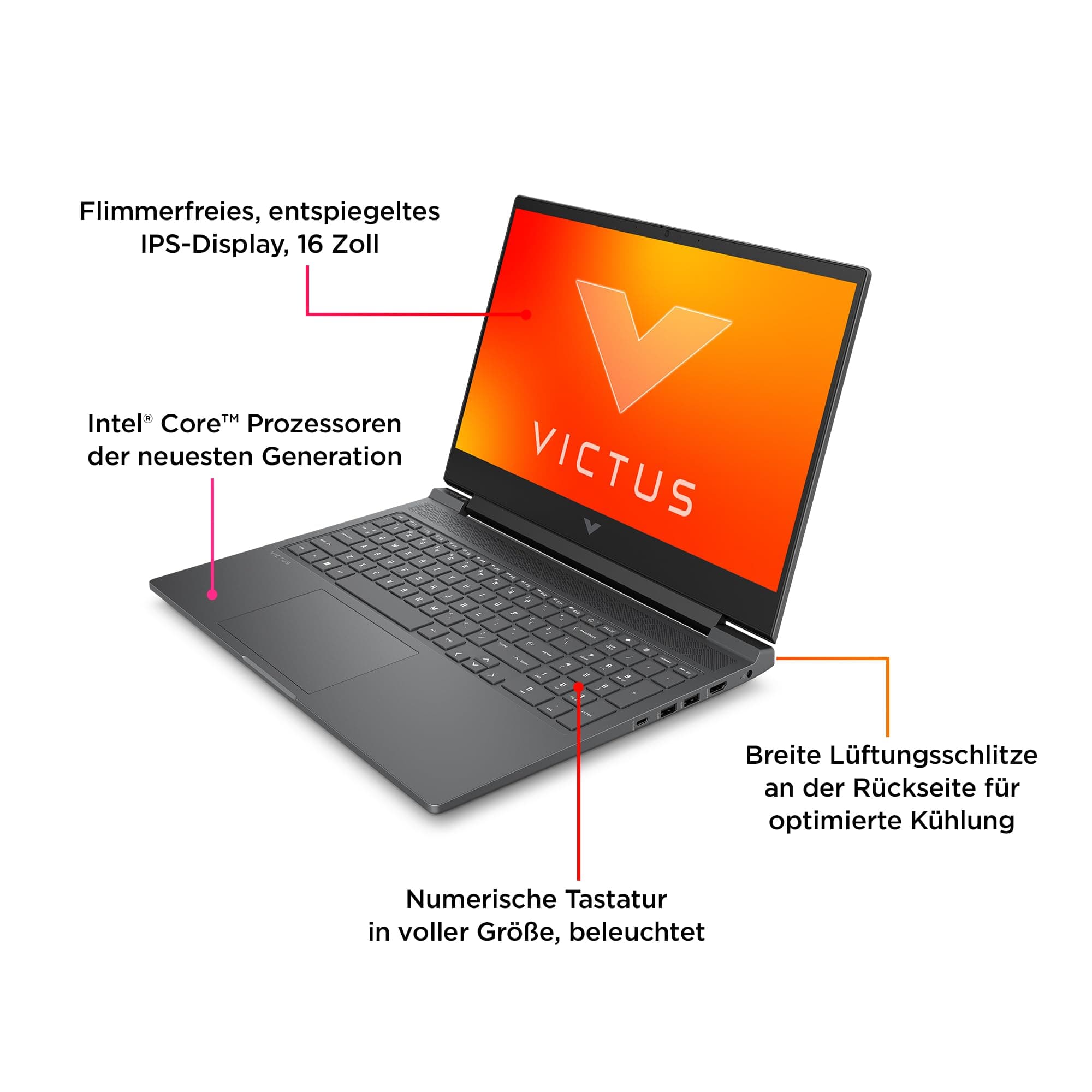 HP Victus Gaming Laptop, 16.1 Zoll FHD Display, 165 Hz, Intel Core i7-14700HX, 16 GB DDR5 RAM, 512 GB SSD, NVIDIA GeForce RTX 4070, Windows 11 Home, QWERTZ, Schwarz Intel Core i7-14700HX NVIDIA GeForce RTX 4070 (8GB) Bild 8