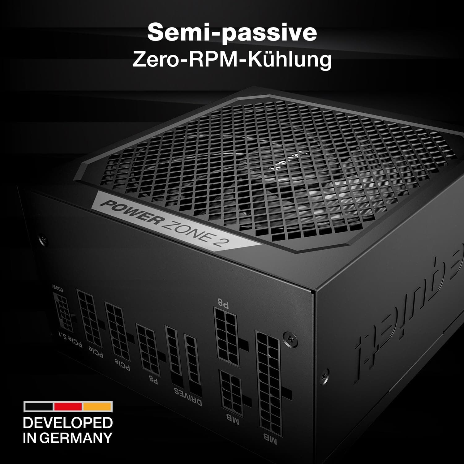 be quiet! Power Zone 2 1000W Netzteil, 80 Plus Platinum und Cybenetics Platinum Zertifizierung, semi-Passive Kühlung, Pure Wings 3 140mm Lüfter, 90° abgewinkelter 12V-2x6-Anschluss, PCIe 5.1/ATX 3.1 Bild 5