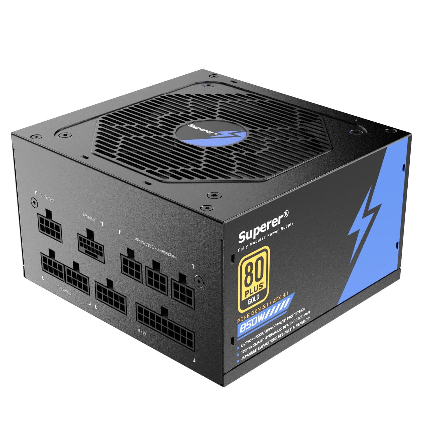 Superer 850W Netzteil PC PSU ATX 3.1 PCIE 5.1 12VHPWR Computer Gaming Leise Schwarz für GPU 4090 4080 4070Ti 7900XTX 3900, Leiser FDB Lüfter